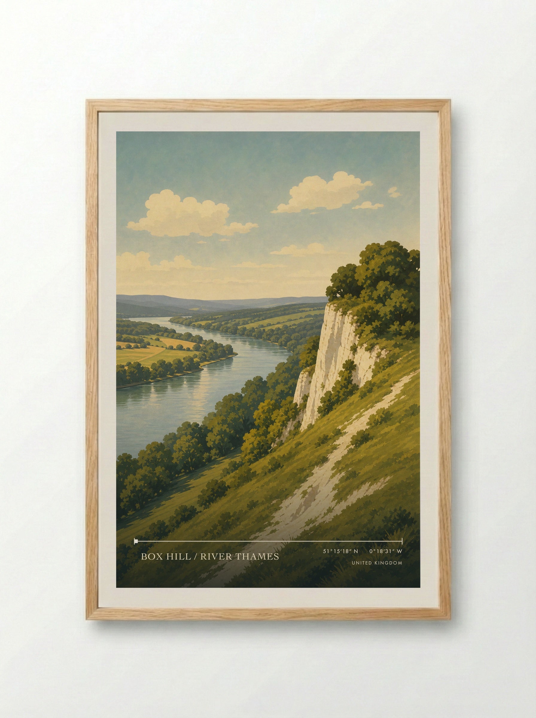 Box Hill / River Thames United Kingdom Travel Poster - Framed Print Wood