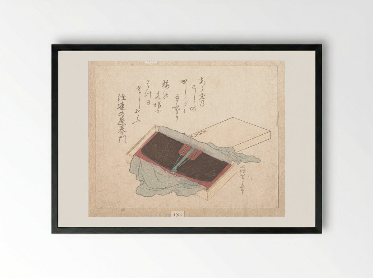Box with a Lacquer Comb - Uematsu Tōshū - Framed Print Black