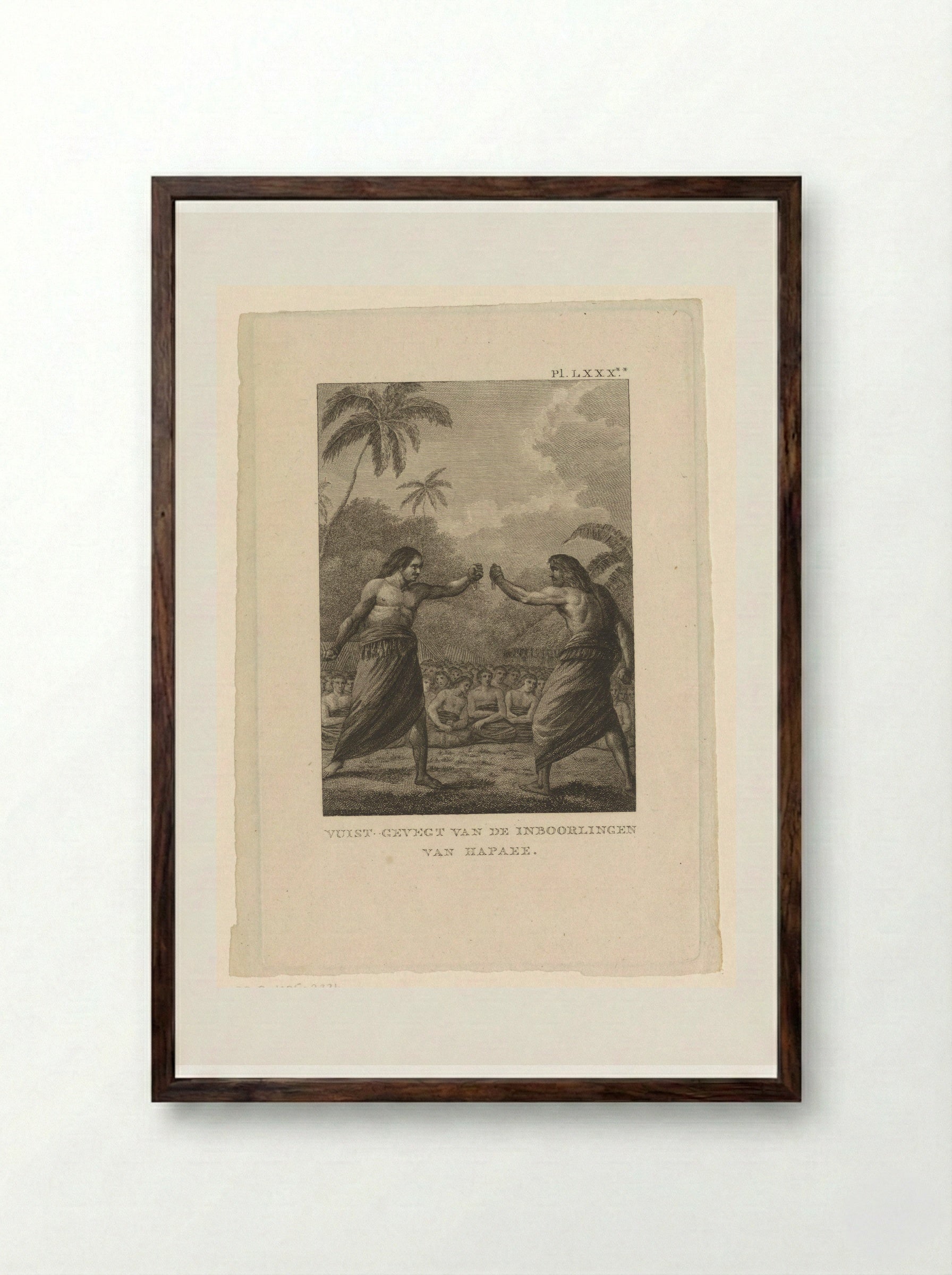 Boxing Match at Hapaee - Fine Art Print - Framed Print Dark Wood