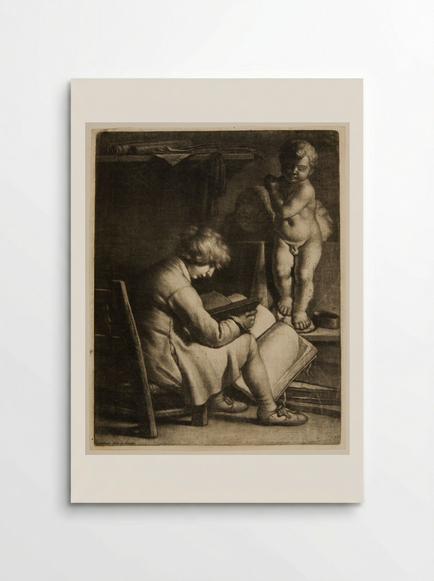 Boy Reading before a Cast of Michelangelo's Christ Child - Wallerant Vaillant - Poster