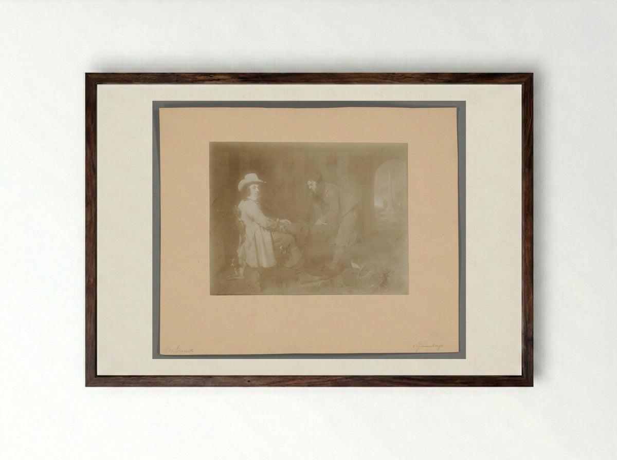 Boy Removing a Gentleman's Shoe - Michael Sweerts - Framed Print Dark Wood