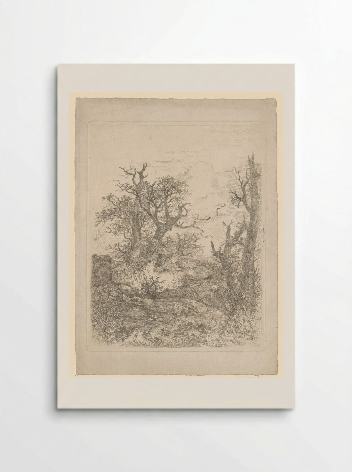 Boy Sitting Before a Bare Tree, Three Tree Trunks in the Centre - John Crome - Poster