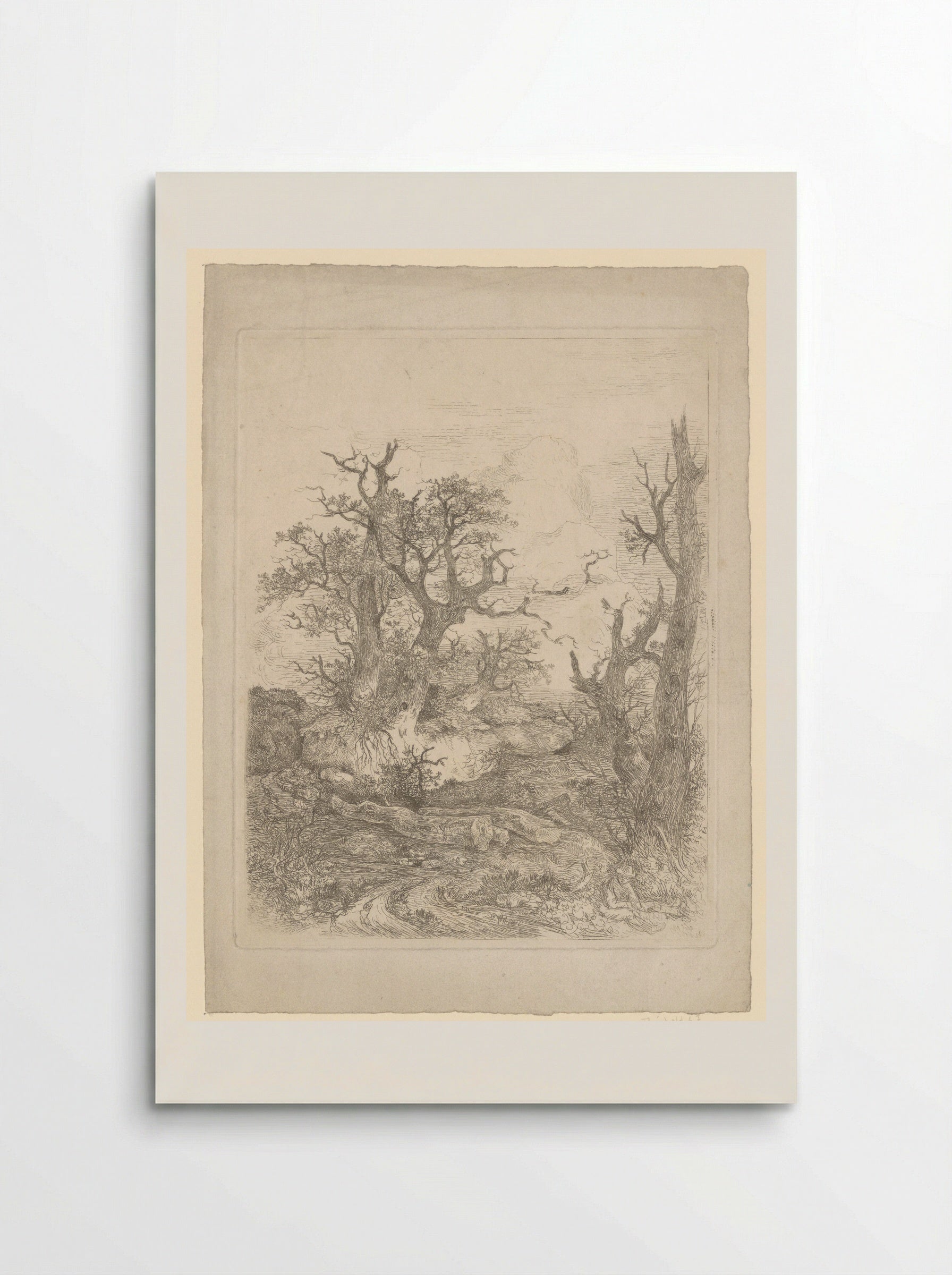 Boy Sitting Before a Bare Tree, Three Tree Trunks in the Centre - John Crome - Poster