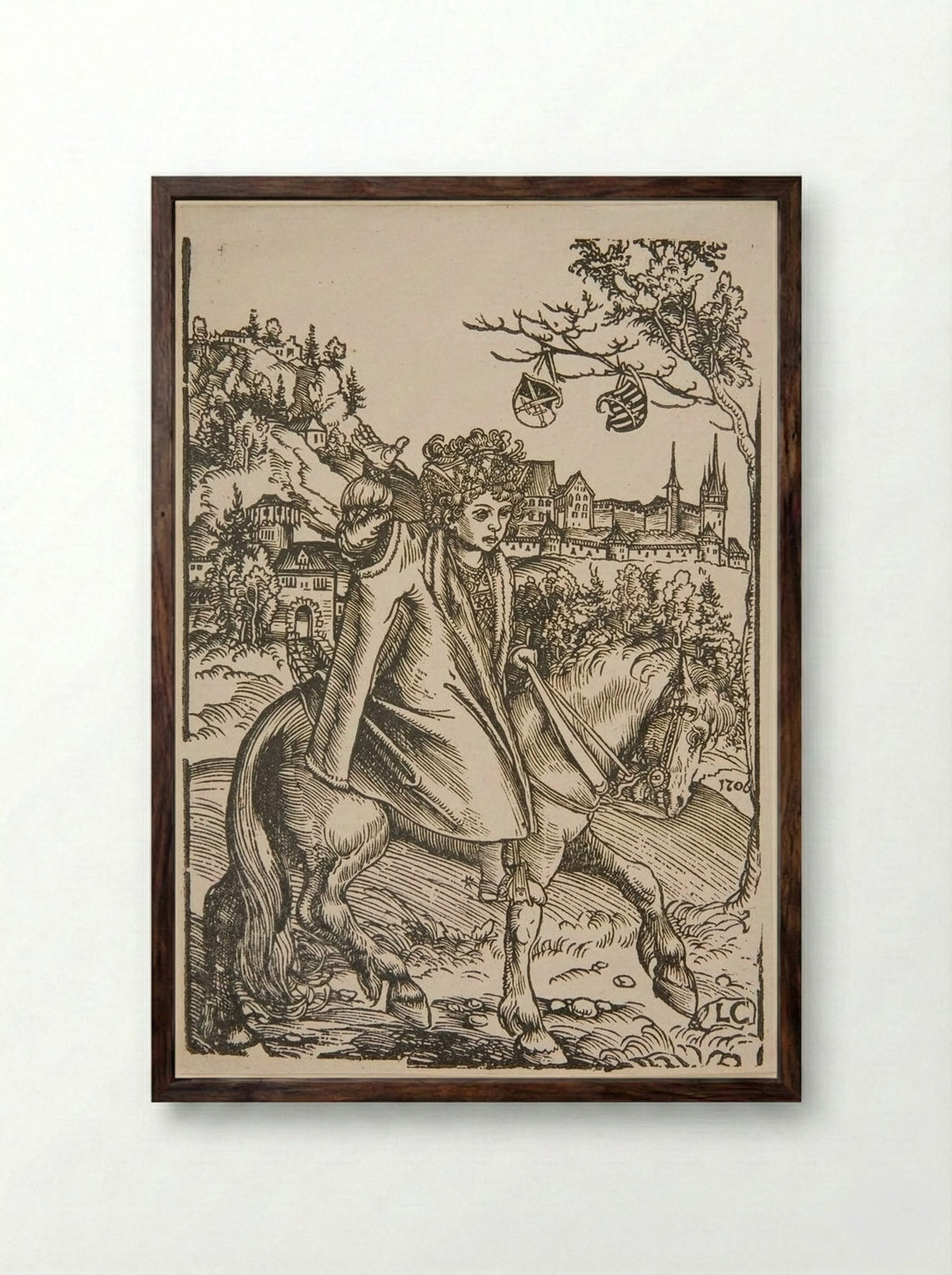 Boy on Horseback - Lucas Cranach the Elder - Framed Print Dark Wood