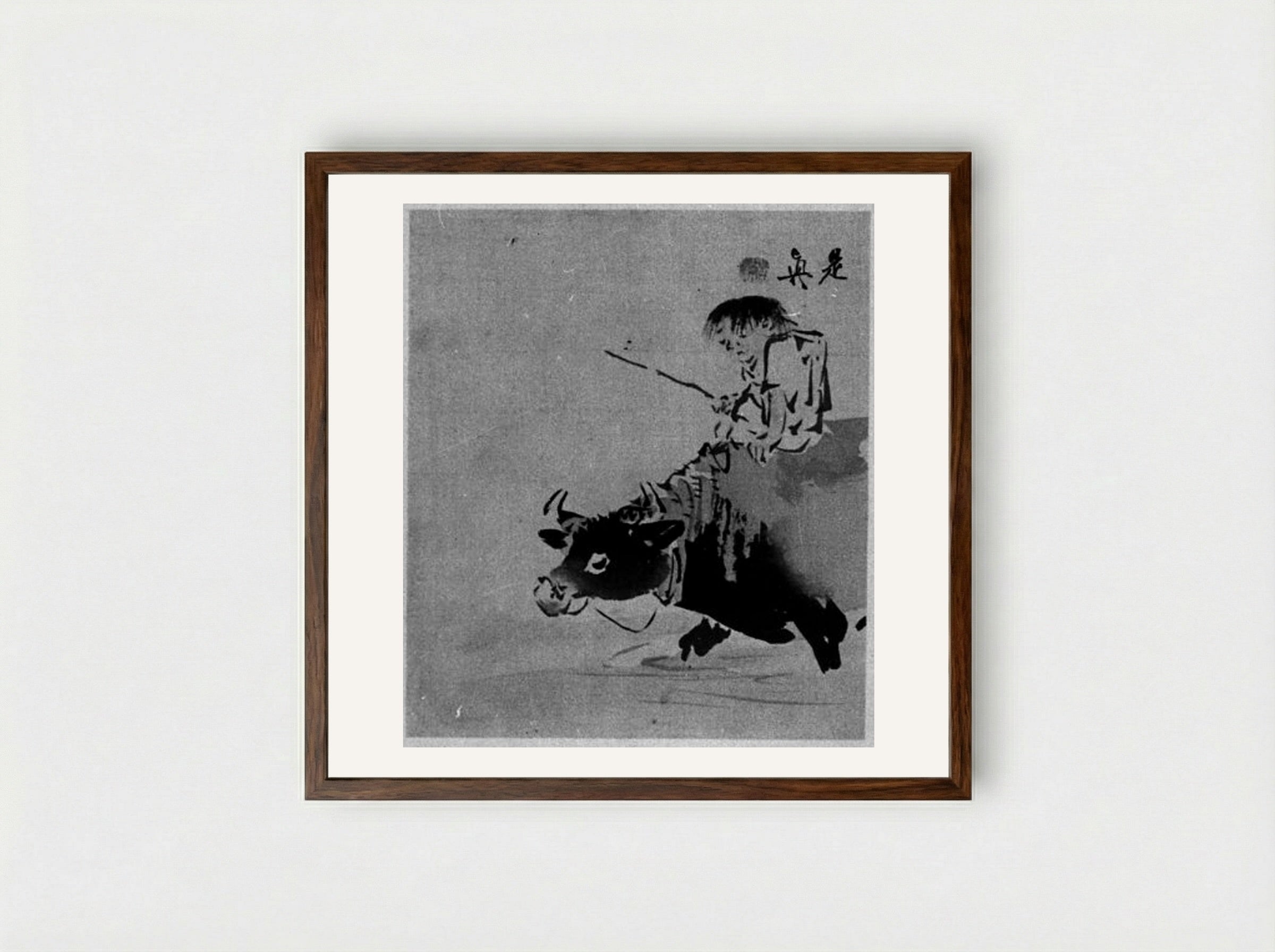 Boy on Ox - Shibata Zeshin - Framed Print Dark Wood
