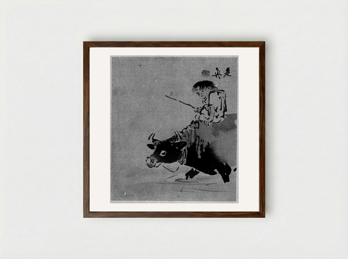 Boy on Ox - Shibata Zeshin - Framed Print Dark Wood