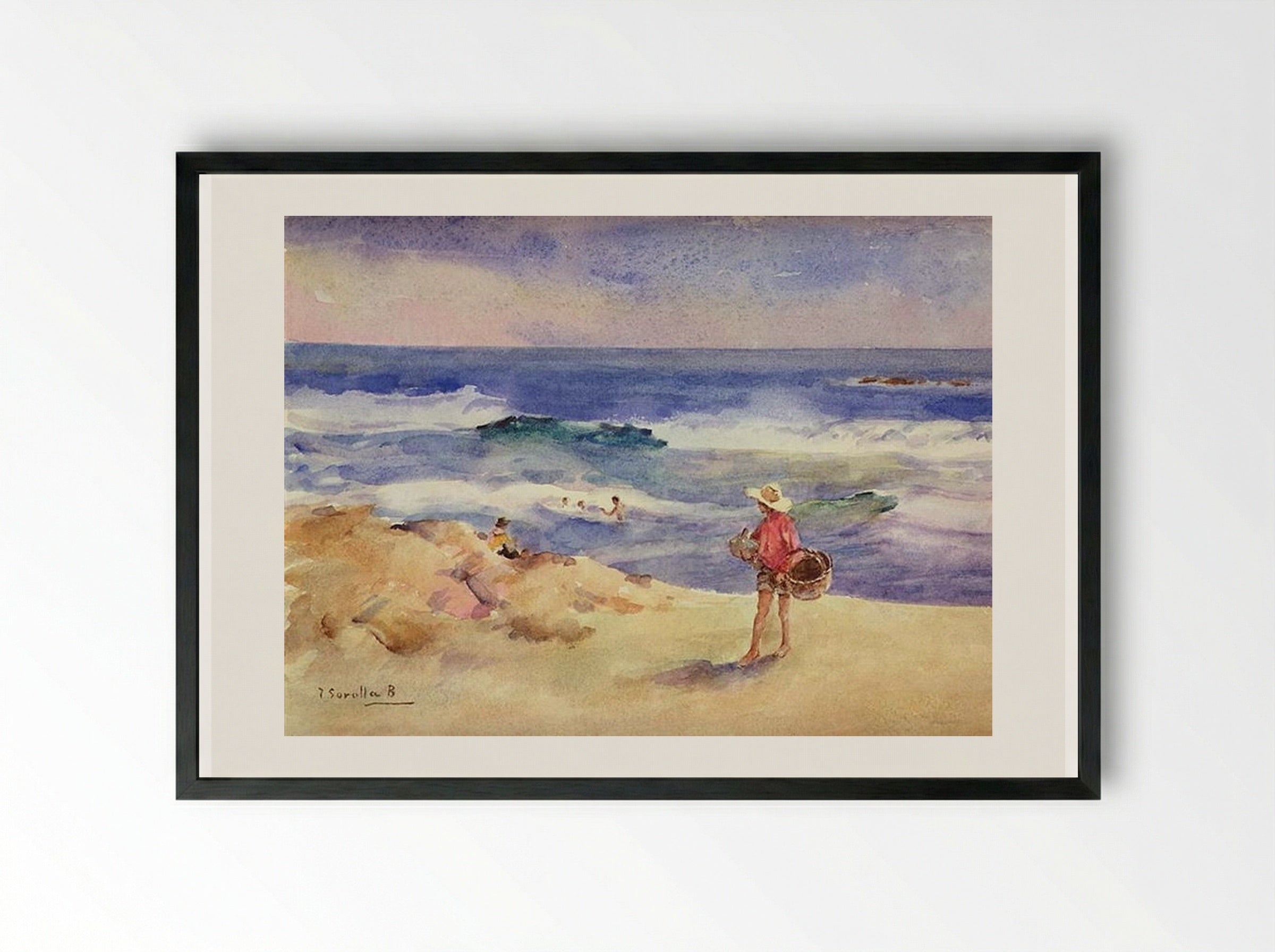 Boy on the Sand - Joaquín Sorolla - Framed Print Black