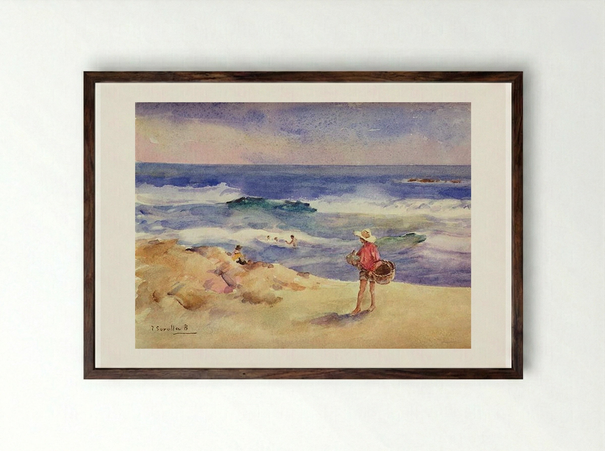 Boy on the Sand - Joaquín Sorolla - Framed Print Dark Wood