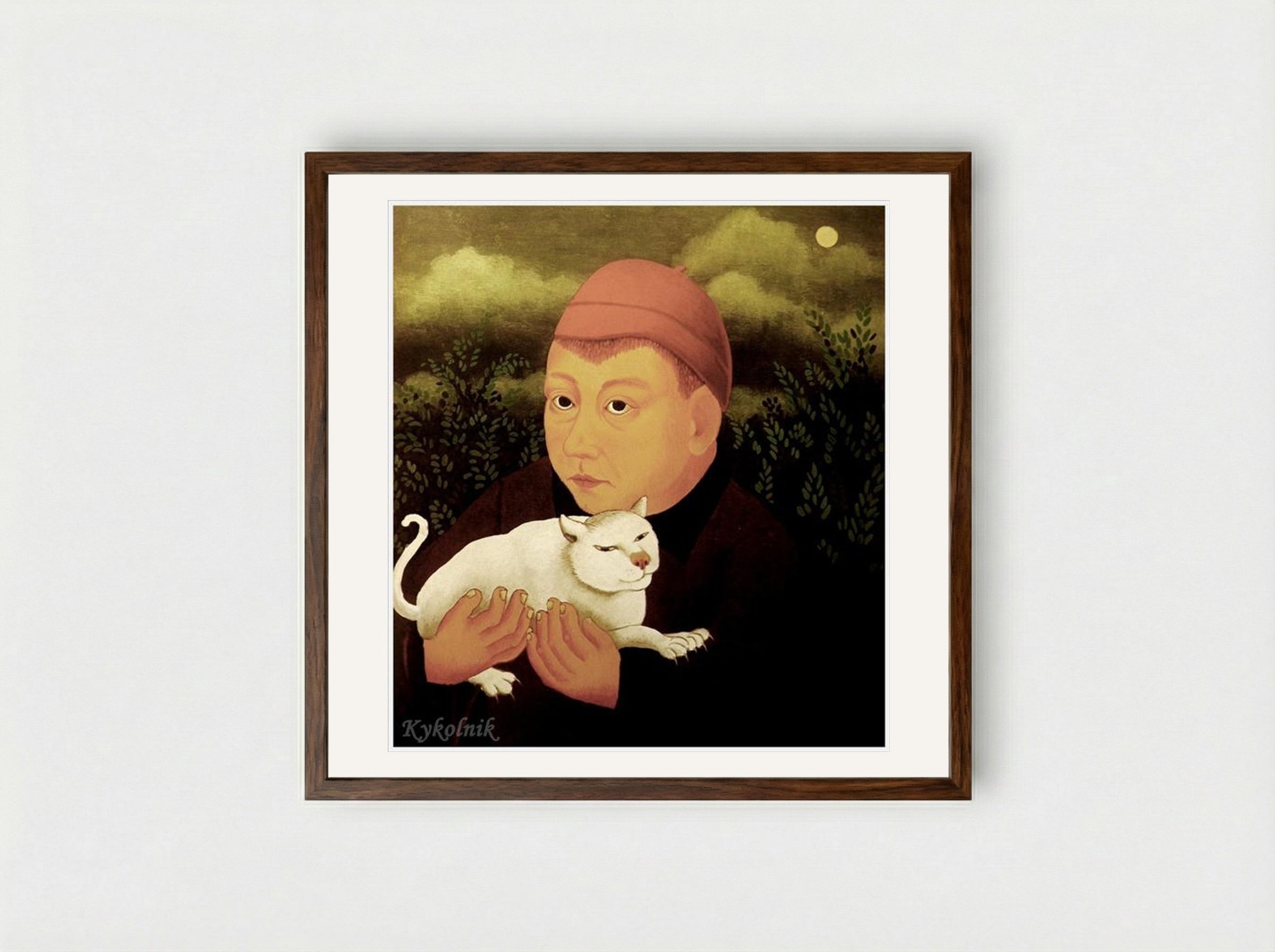 Boy with Cat - Ivan Generalić - Framed Print Dark Wood