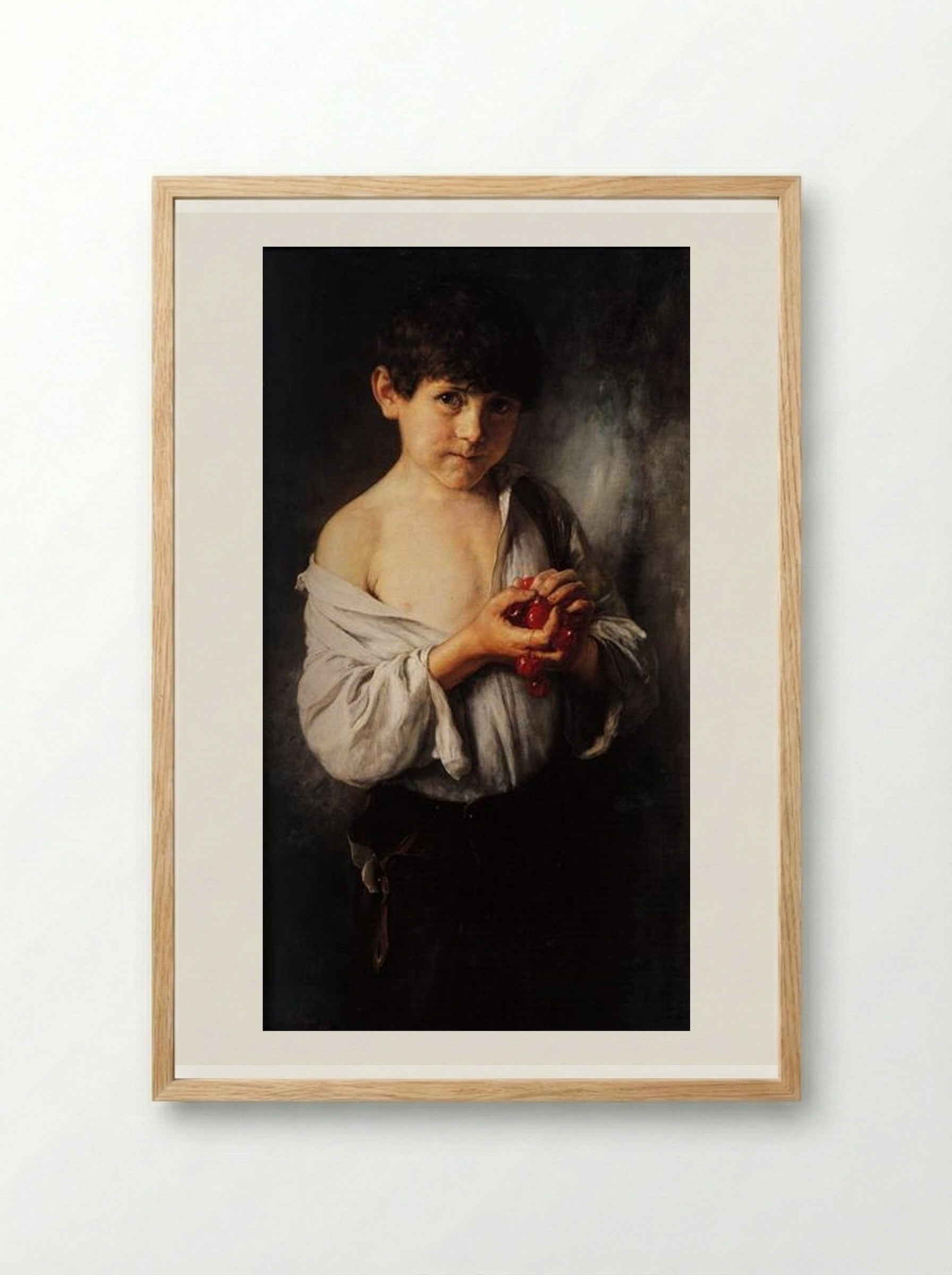 Boy with Cherries - Nikolaos Gyzis - Framed Print Wood
