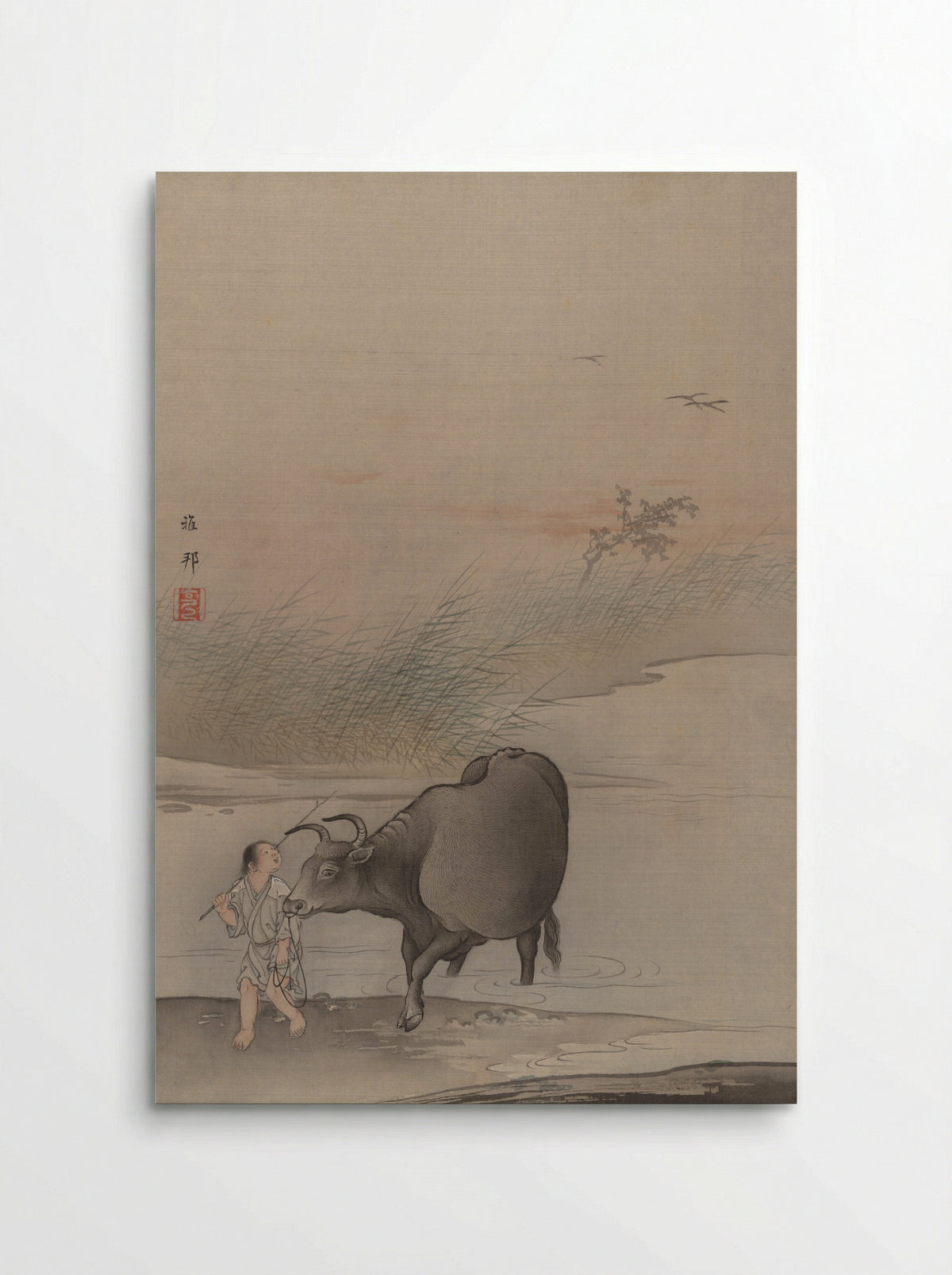 Boy with Cow at the River's Edge - Hashimoto Gahō - Poster