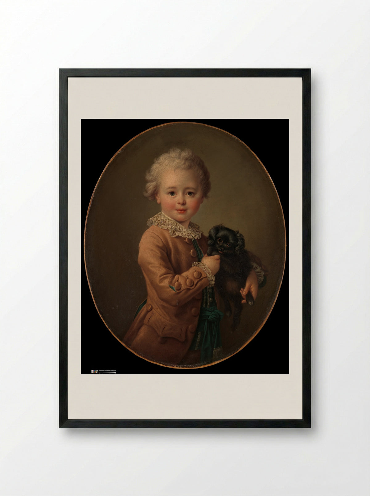 Boy with a Black Spaniel - François-Hubert Drouais - Framed Print Black