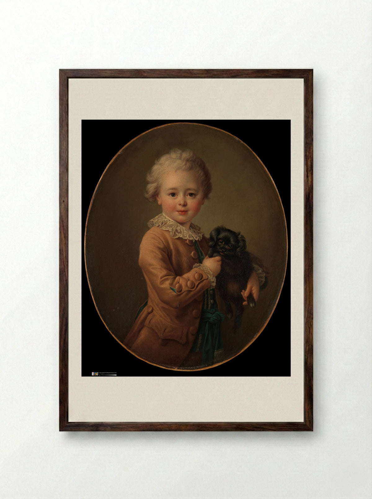 Boy with a Black Spaniel - François-Hubert Drouais - Framed Print Dark Wood
