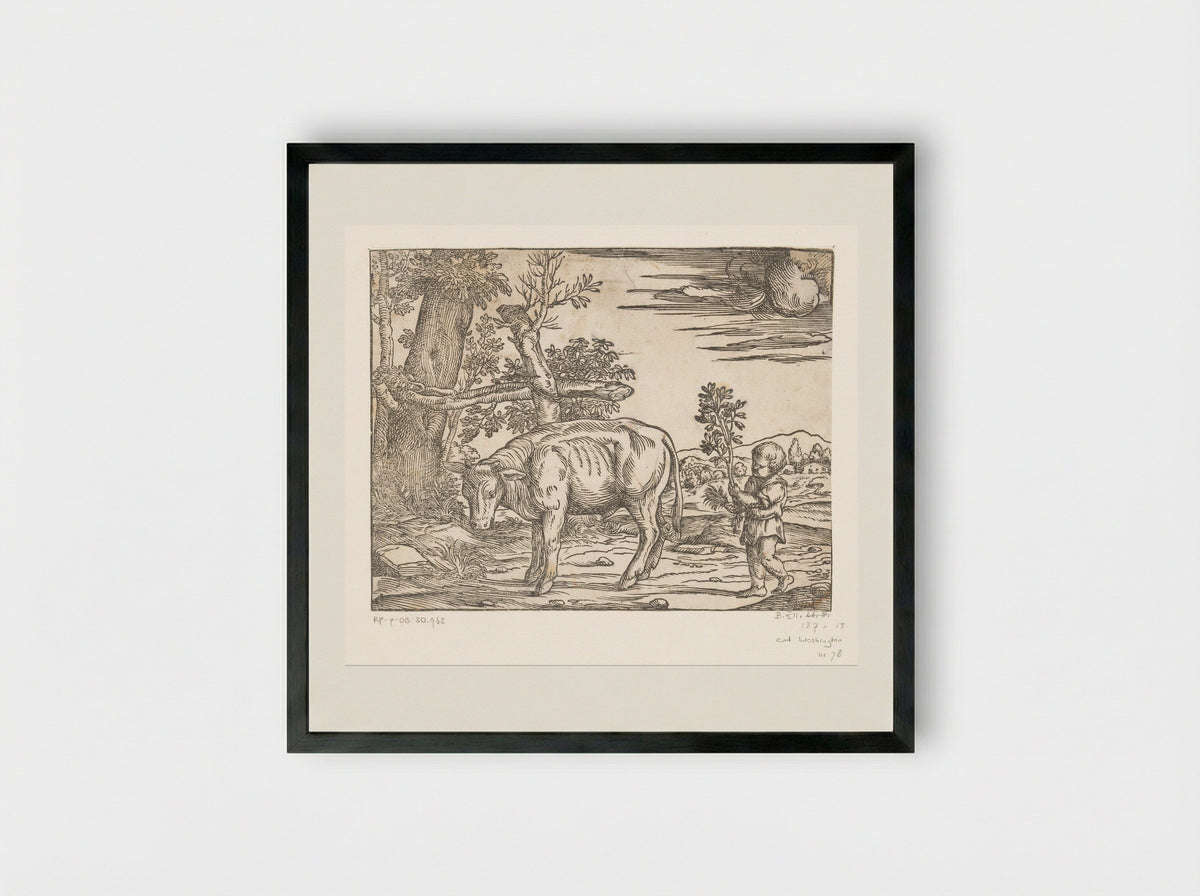Boy with a Bull - Nicolò Boldrini - Framed Print Black
