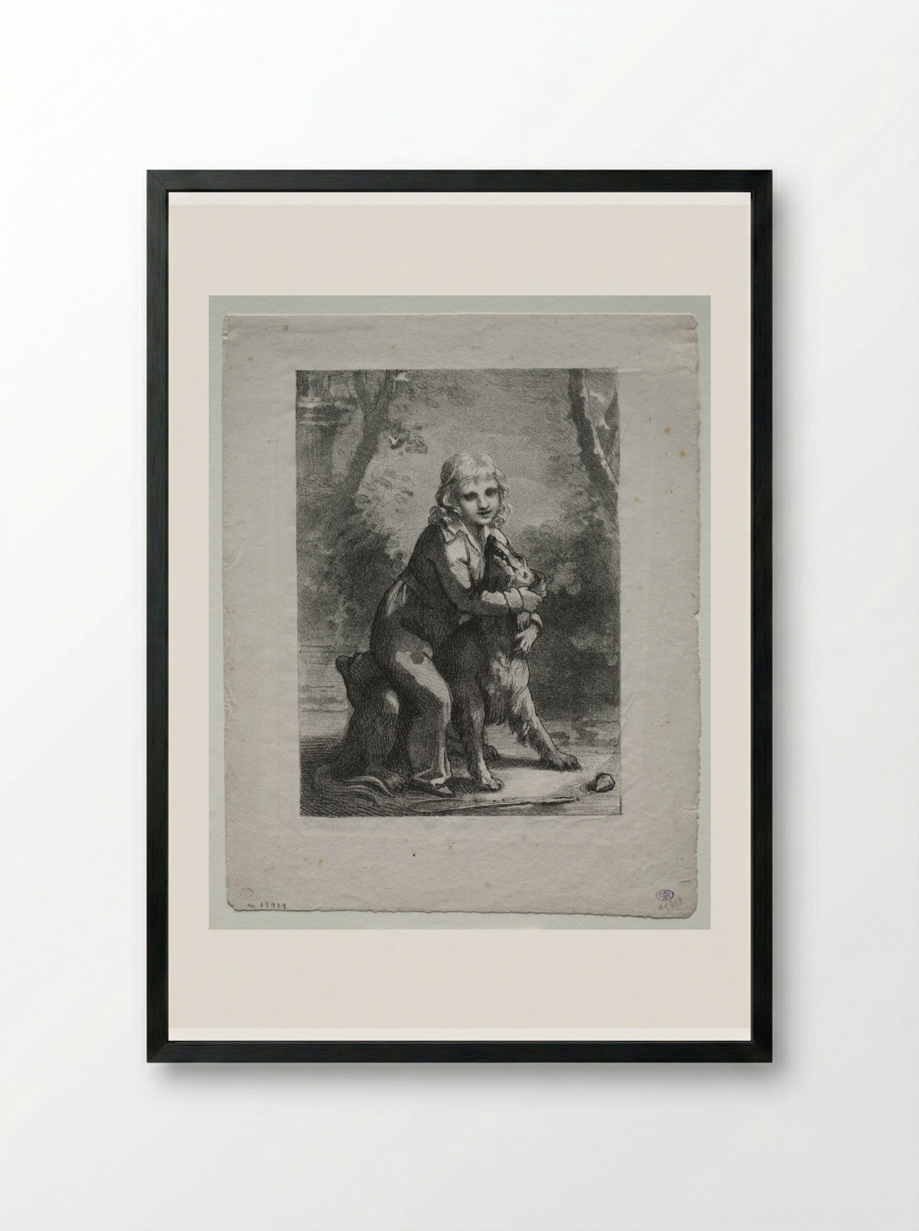 Boy with a Dog - Pierre-Paul Prud'hon - Framed Print Black