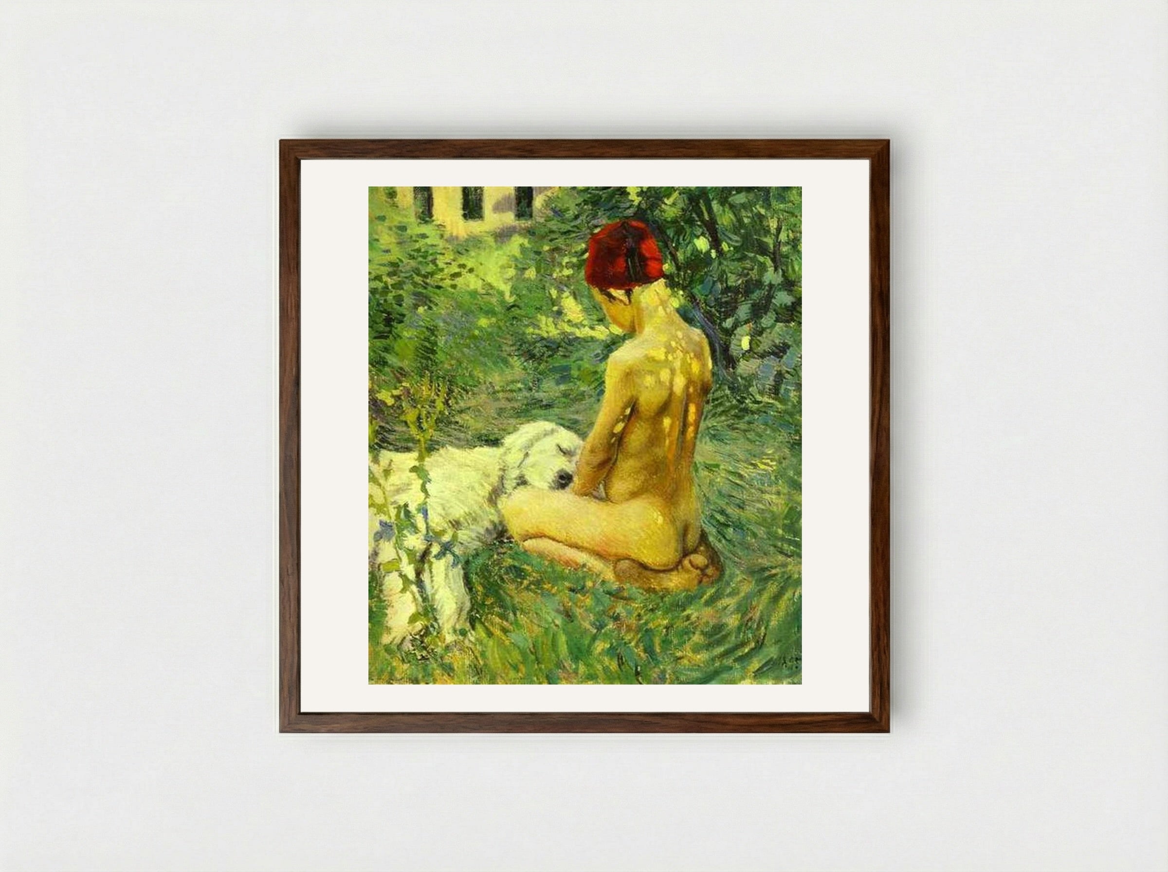 Boy with a Dog - Victor Borisov-Musatov - Framed Print Dark Wood