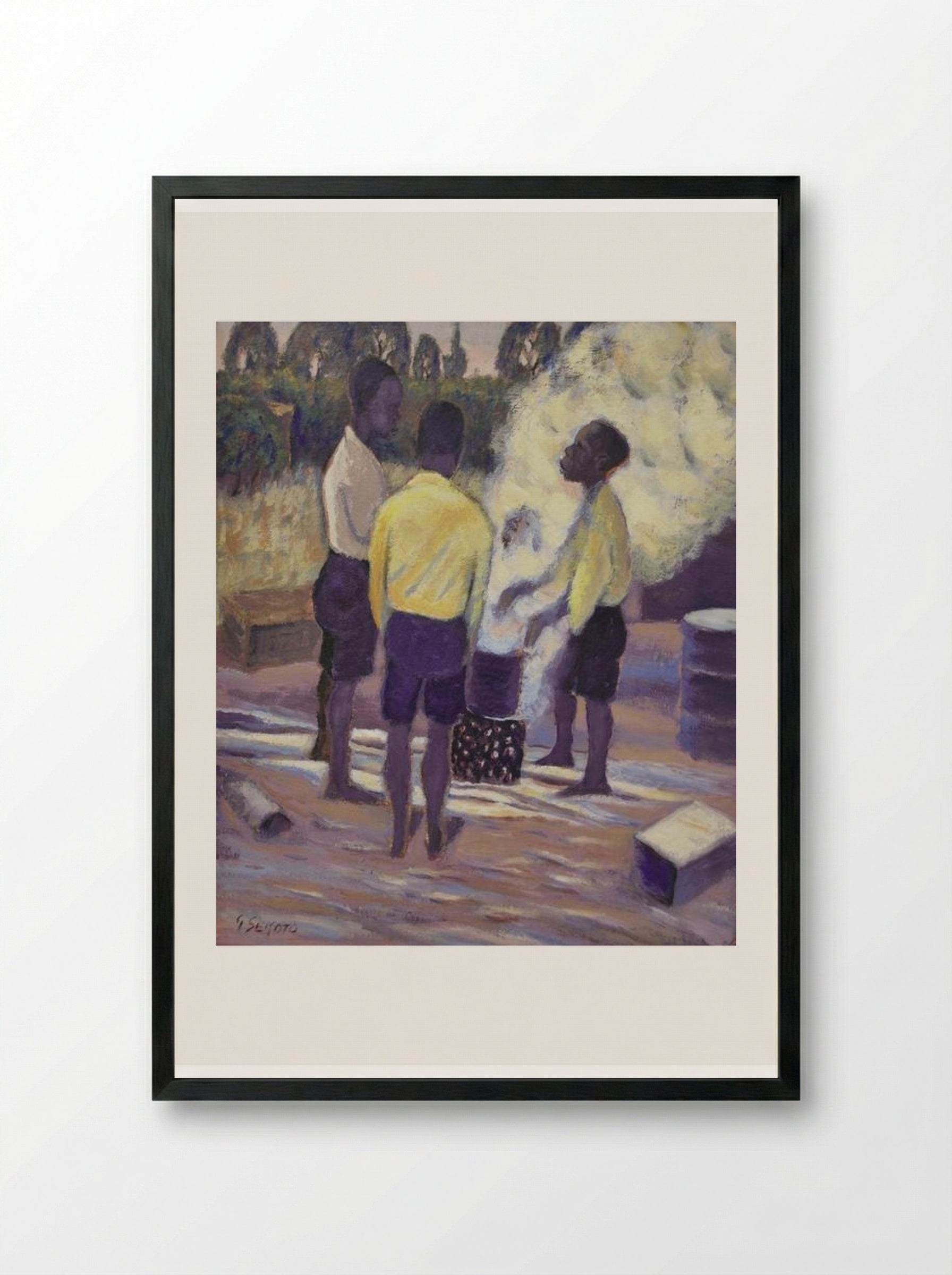 Boys Around a Brazier, Eastwood - Gerard Sekoto - Framed Print Black