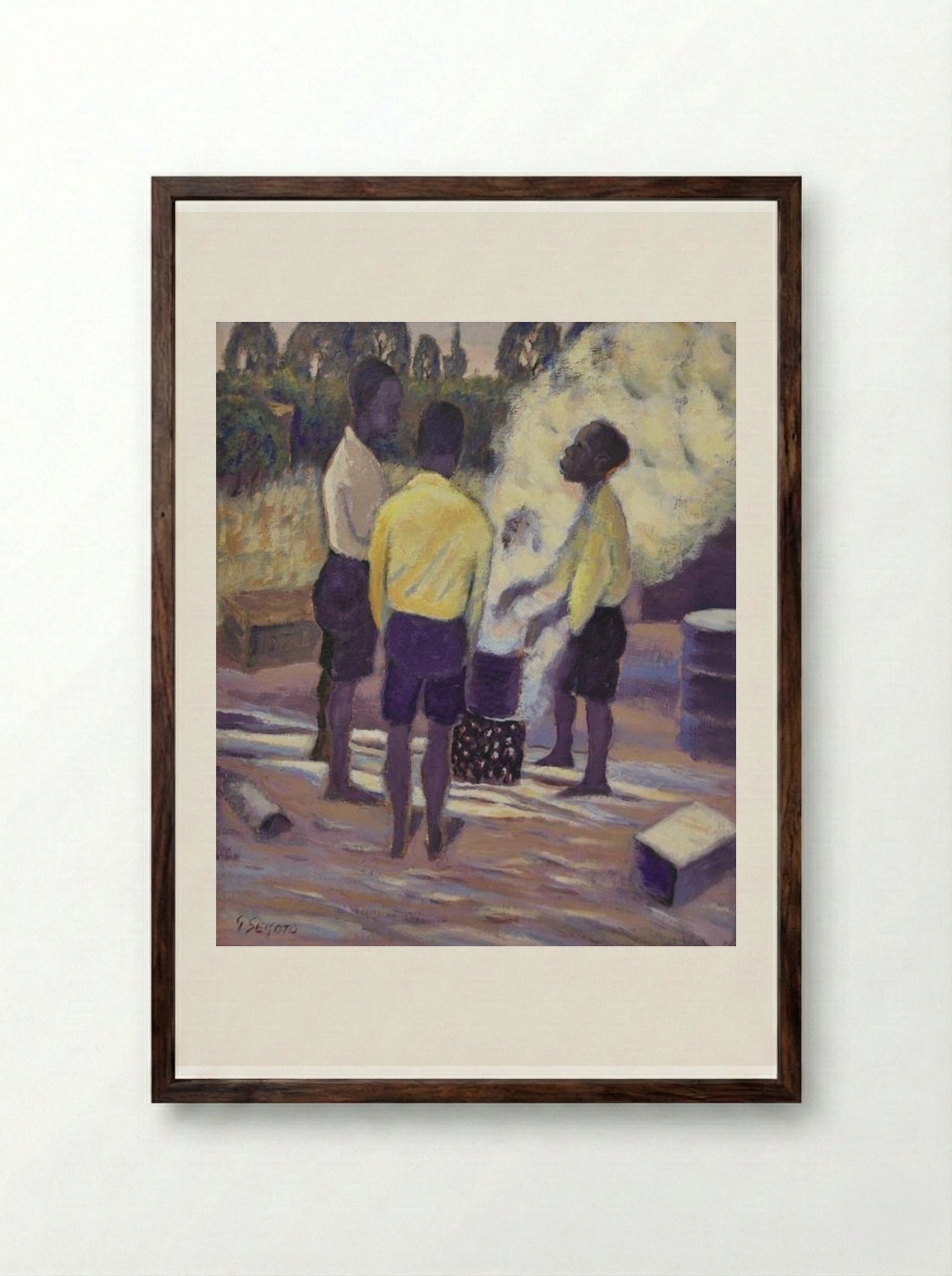 Boys Around a Brazier, Eastwood - Gerard Sekoto - Framed Print Dark Wood