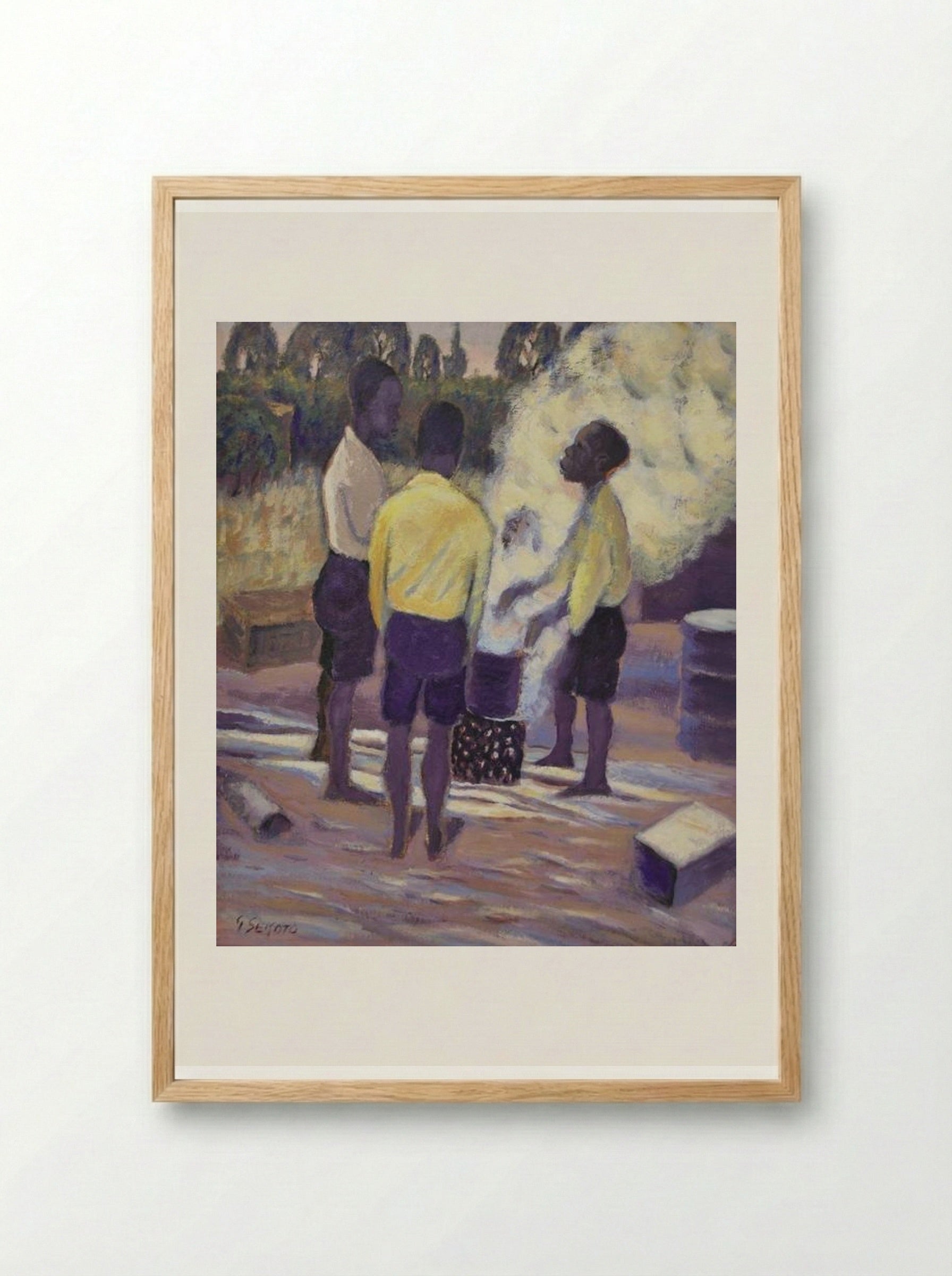 Boys Around a Brazier, Eastwood - Gerard Sekoto - Framed Print Wood
