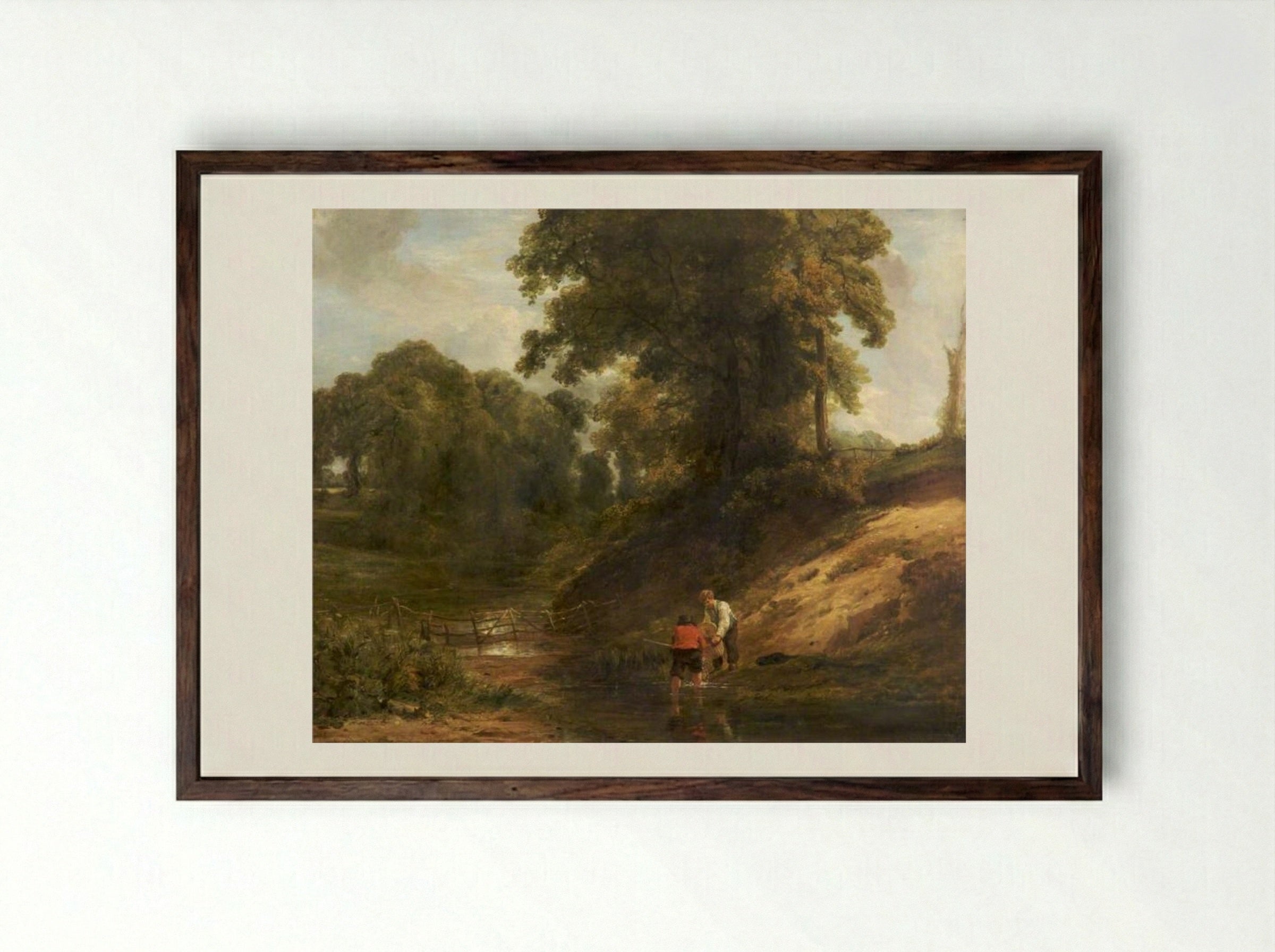 Boys Fishing - William Collins - Framed Print Dark Wood