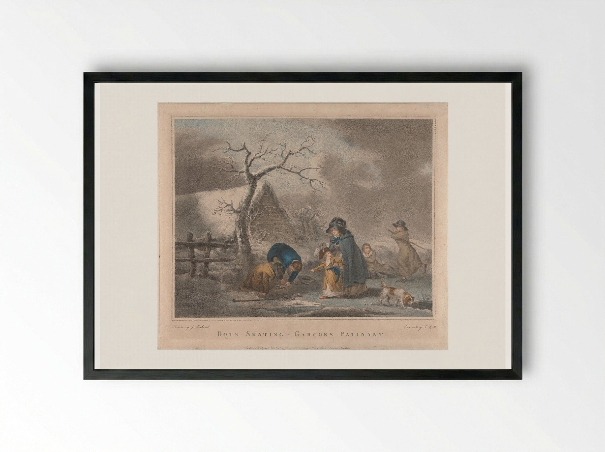 Boys Skating - George Morland - Framed Print Black
