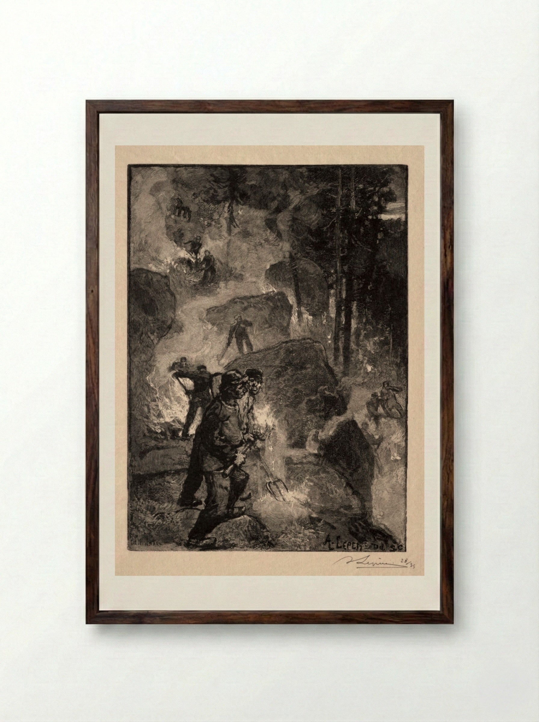 Brûleurs de Fougères - Auguste Louis Lepère - Framed Print Dark Wood