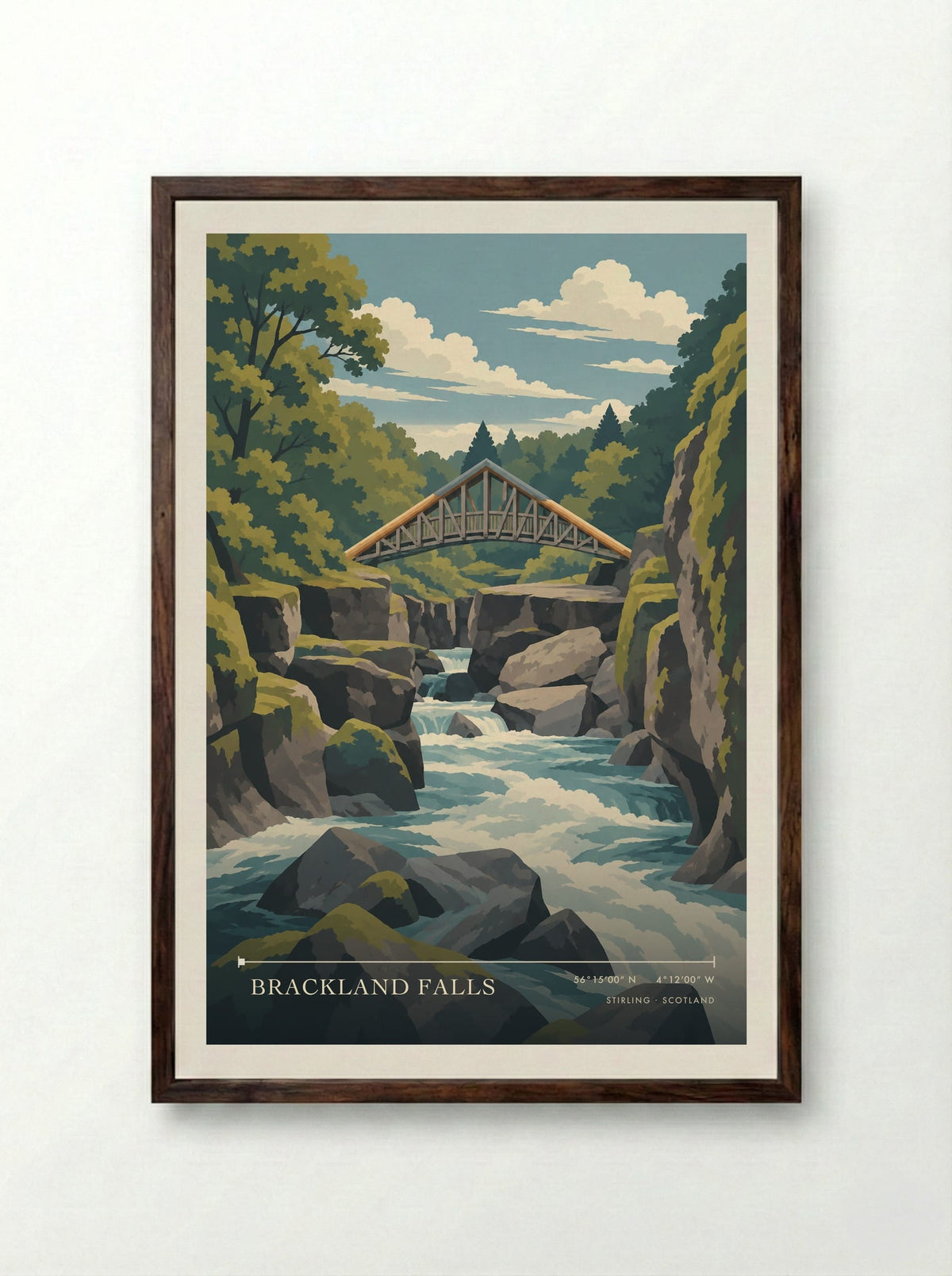 Brackland Falls, Stirling | Travel Poster - Framed Print Dark Wood
