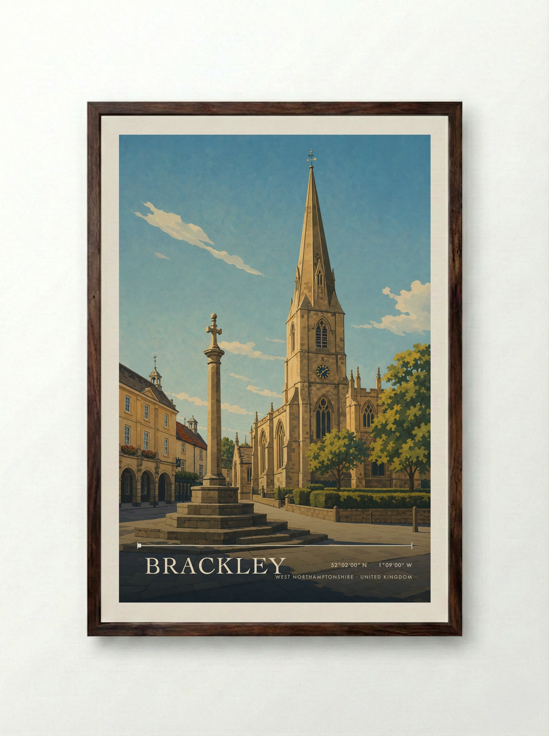 Brackley West Northamptonshire United Kingdom Travel Poster - Framed Print Dark Wood