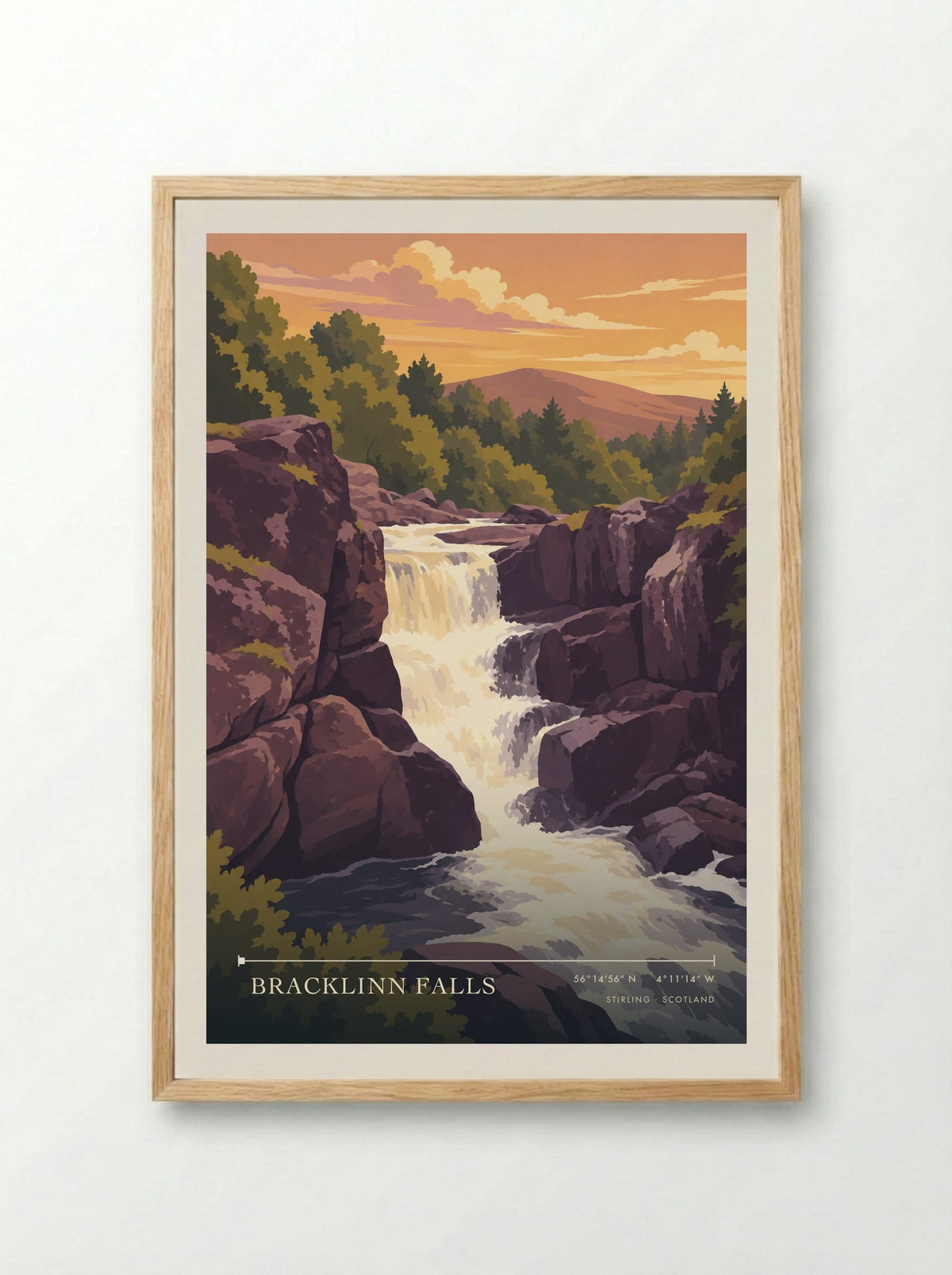 Bracklinn Falls, Stirling | Travel Poster - Framed Print Wood