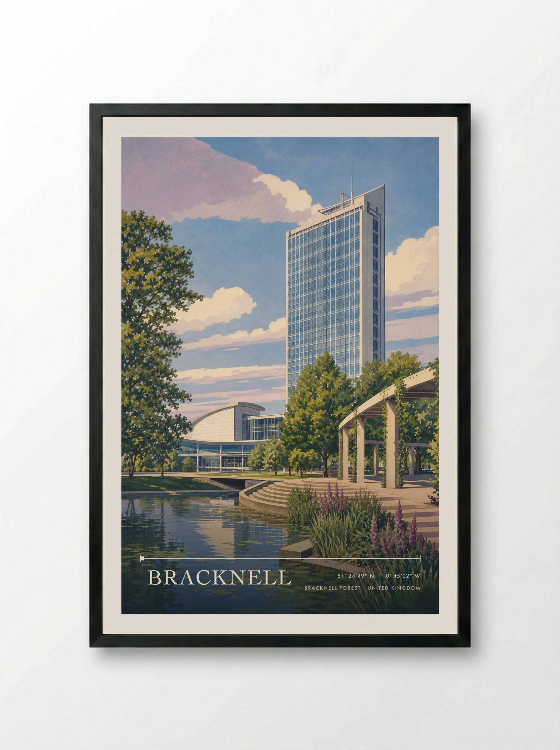 Bracknell Bracknell Forest United Kingdom Travel Poster - Framed Print Black