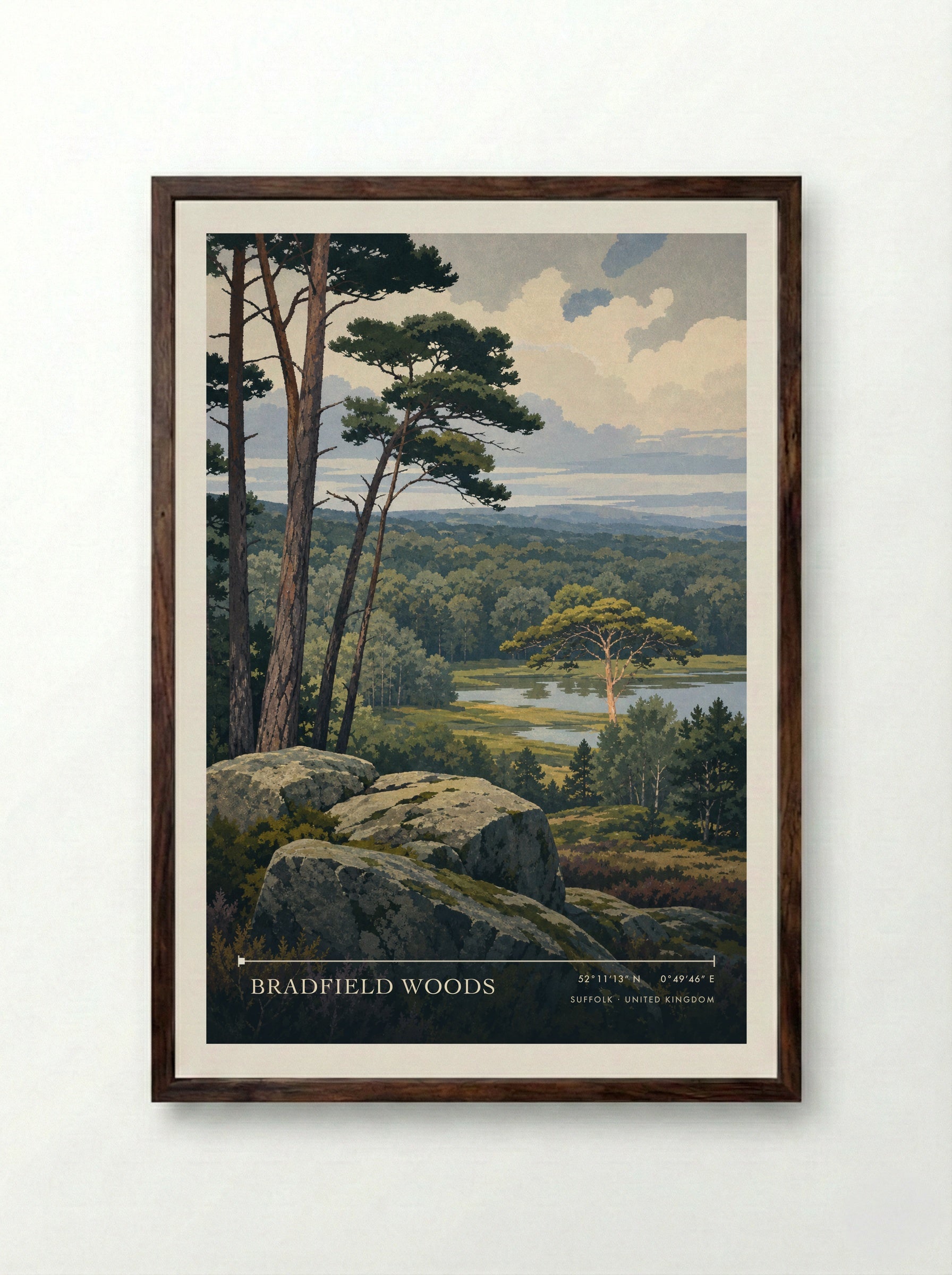 Bradfield Woods Suffolk United Kingdom Travel Poster - Framed Print Dark Wood