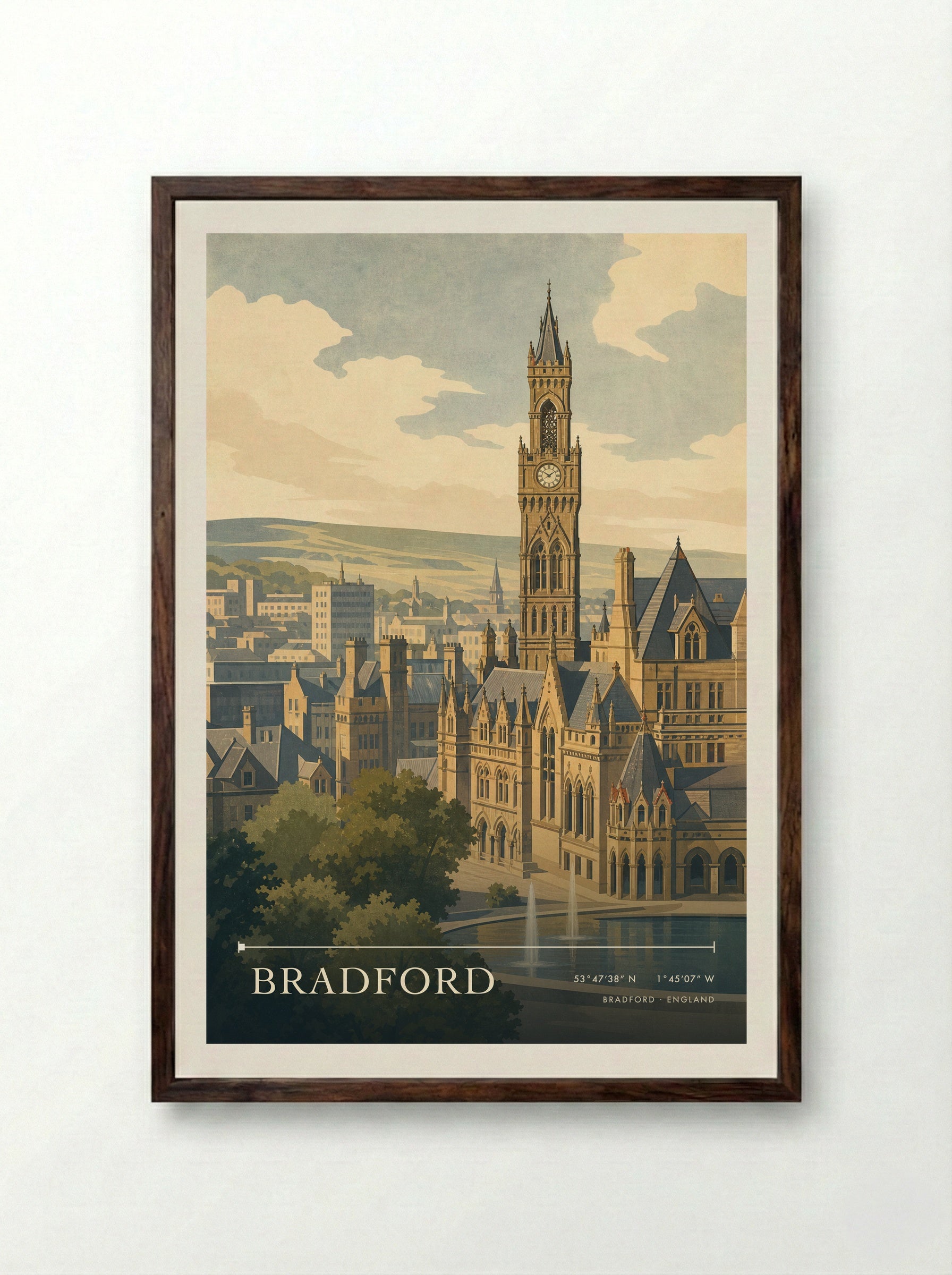 Bradford England Travel Poster - Framed Print Dark Wood