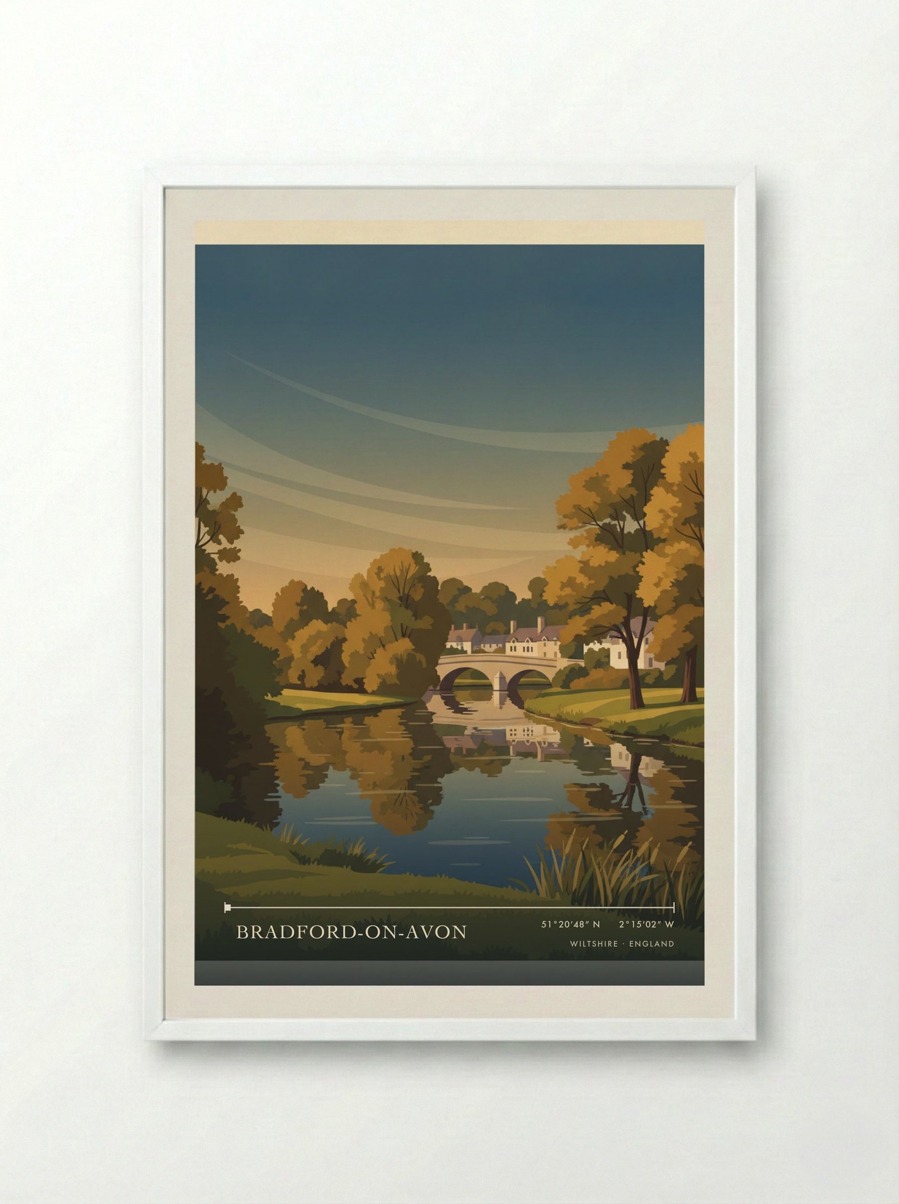 Bradford-on-Avon Wiltshire England Travel Poster - Framed Print White