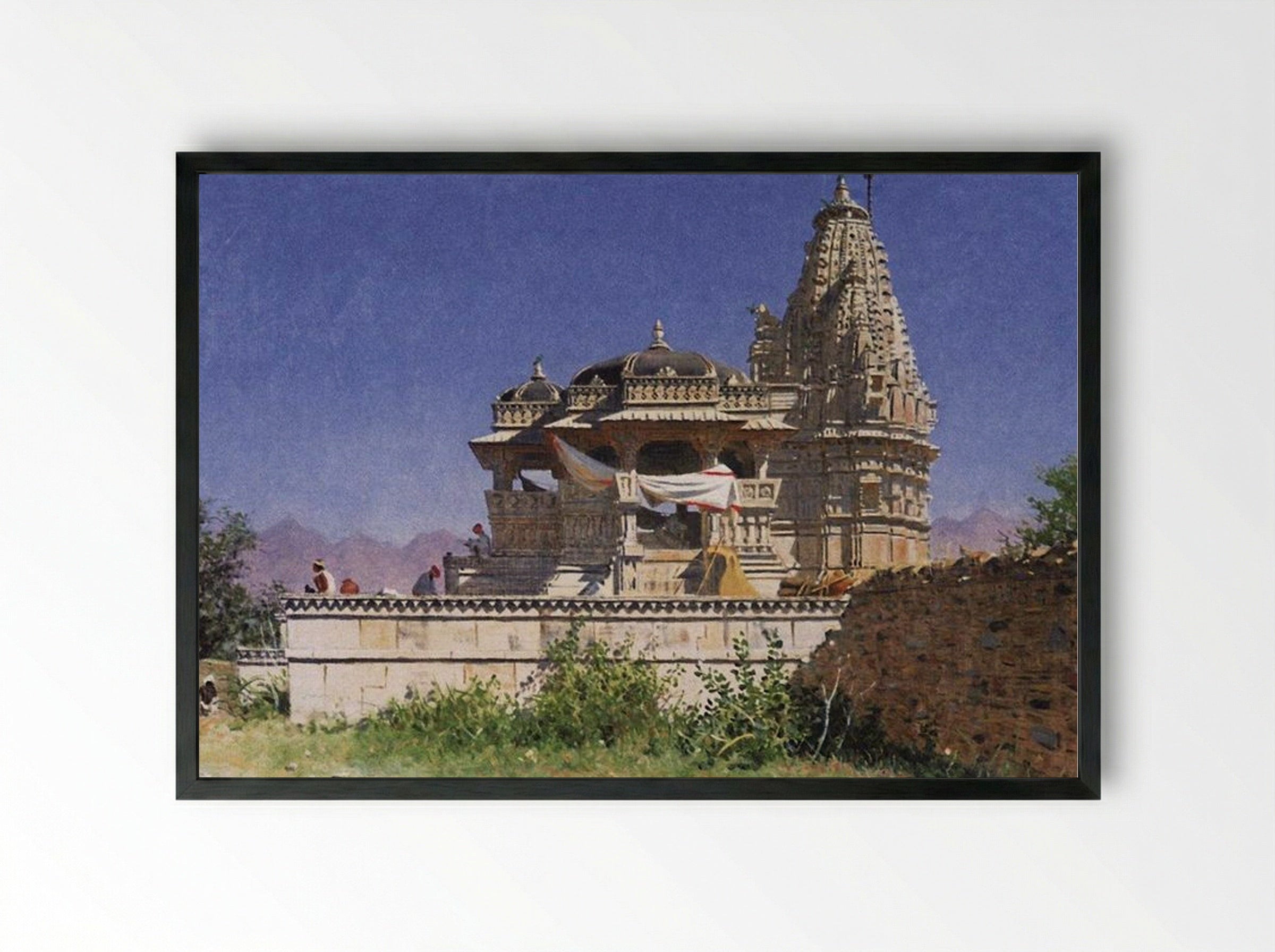Brahminic Temple in Adelnure - Vasily Vereshchagin - Framed Print Black