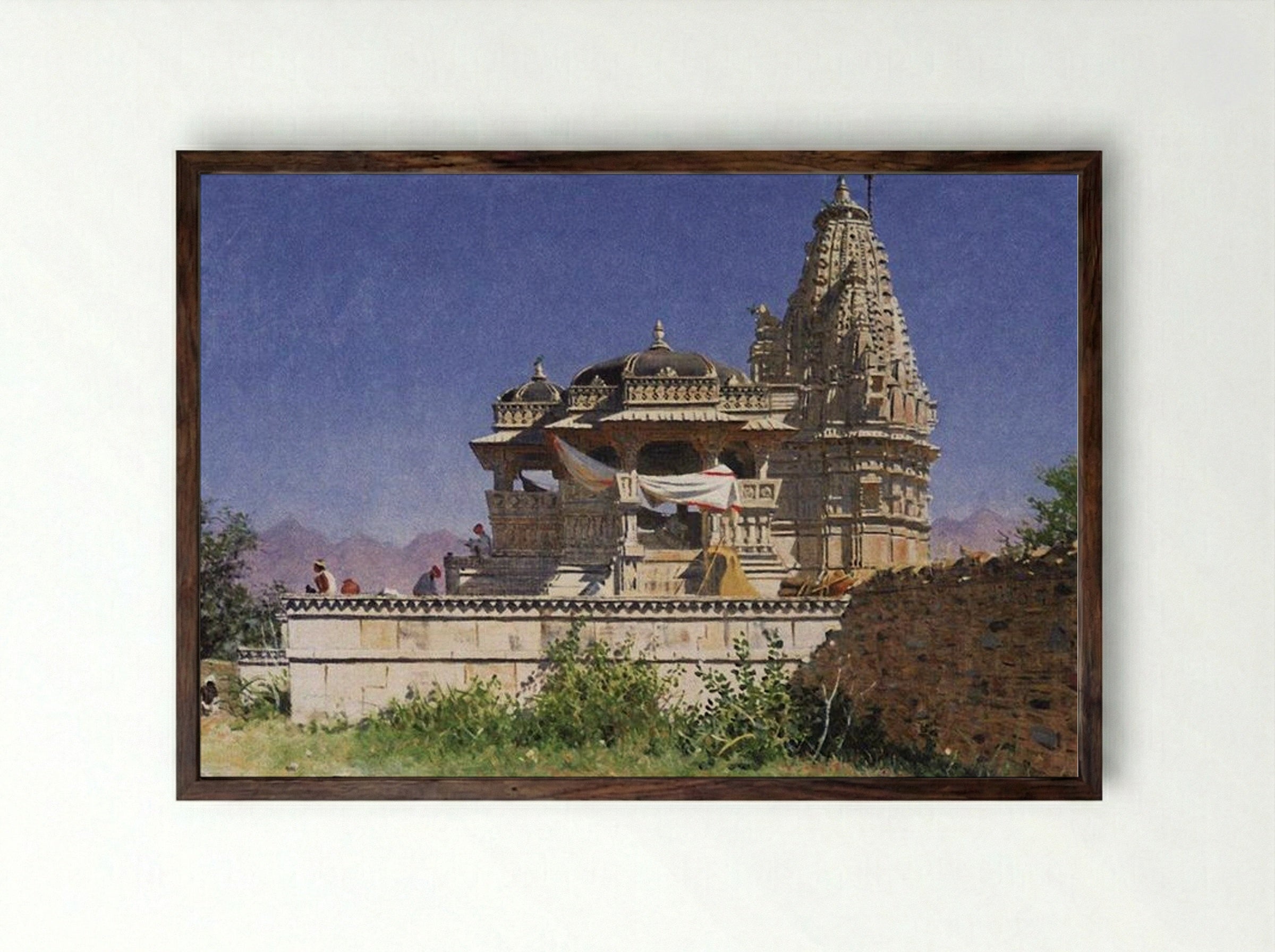 Brahminic Temple in Adelnure - Vasily Vereshchagin - Framed Print Dark Wood