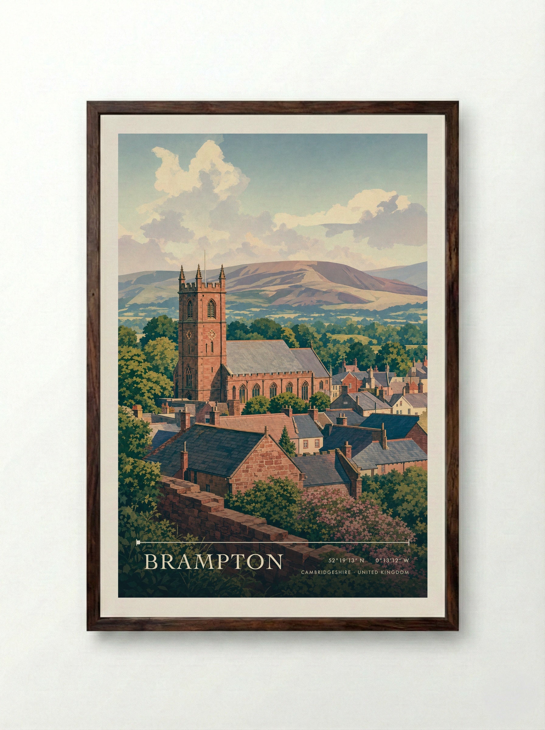 Brampton Cambridgeshire United Kingdom Travel Poster - Framed Print Dark Wood