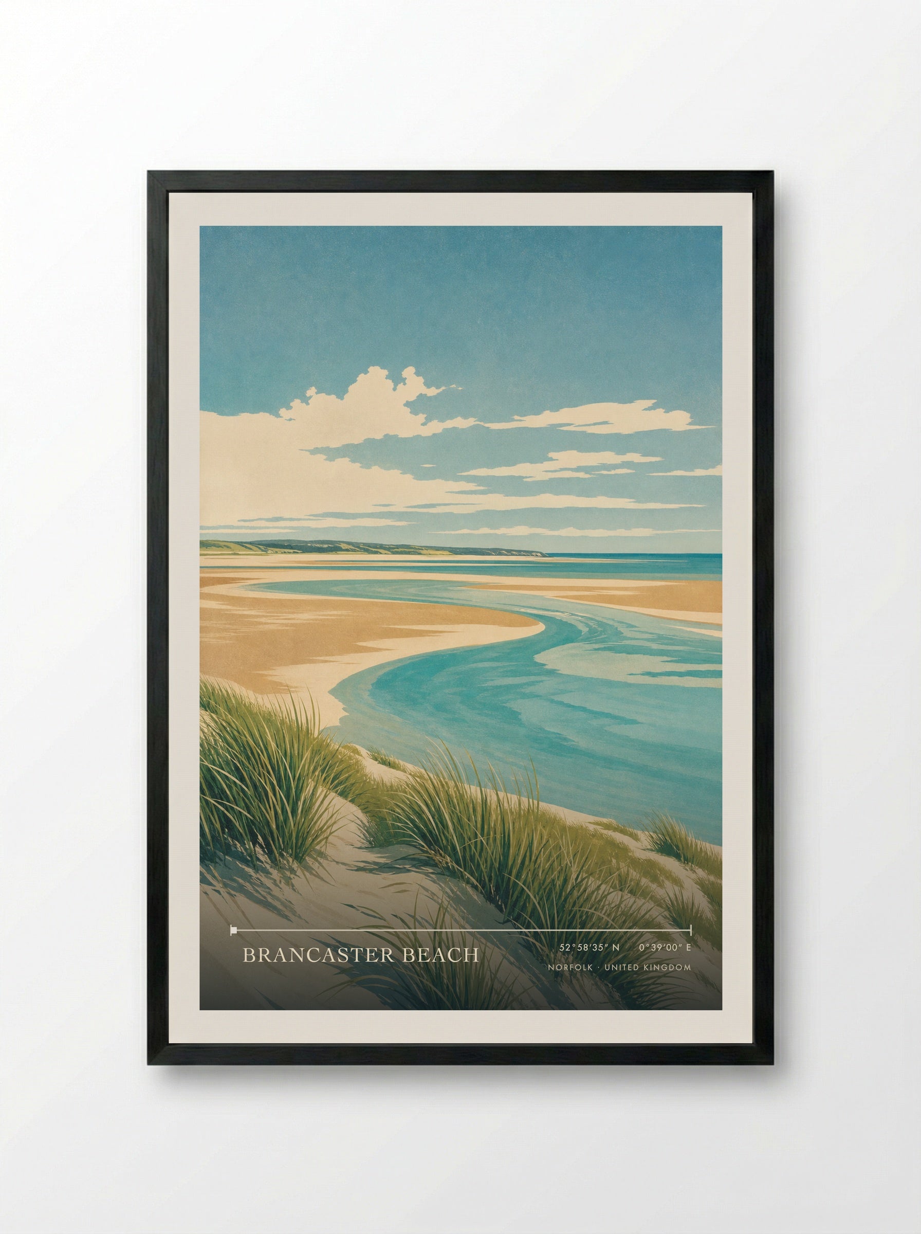 Brancaster Beach Norfolk United Kingdom Travel Poster - Framed Print Black