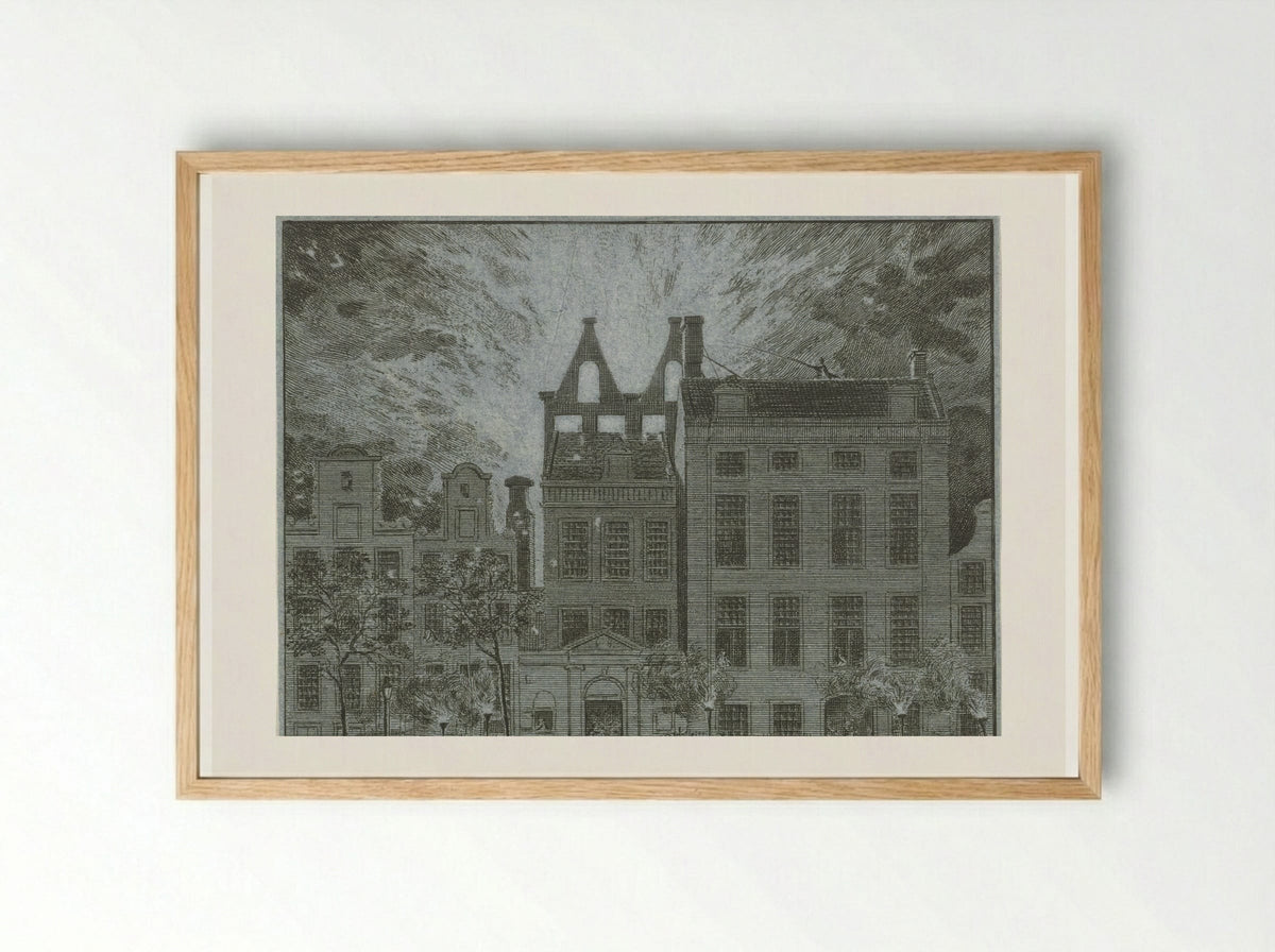 Brand van de schouwburg aan de Keizersgracht te Amsterdam - Cornelis van Noorde - Framed Print Wood
