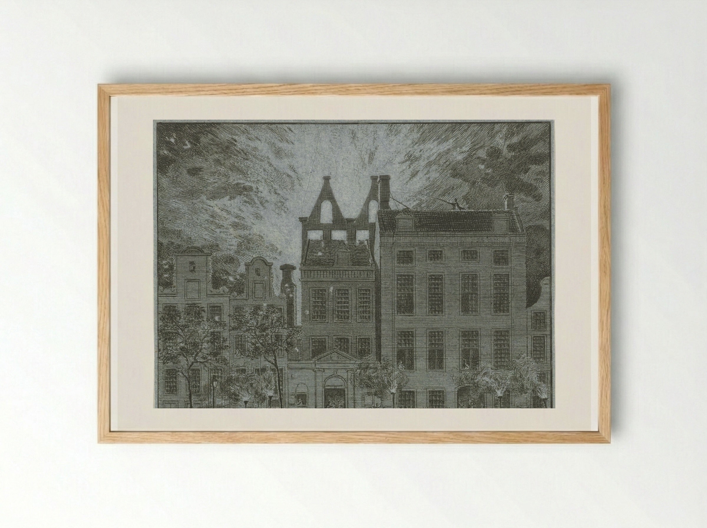 Brand van de schouwburg aan de Keizersgracht te Amsterdam - Cornelis van Noorde - Framed Print Wood