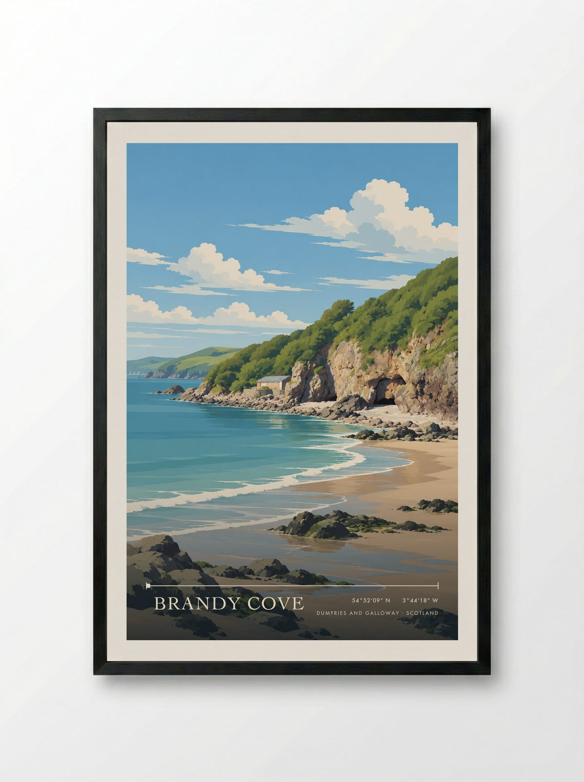 Brandy Cove, Dumfries and Galloway | Travel Poster - Framed Print Black