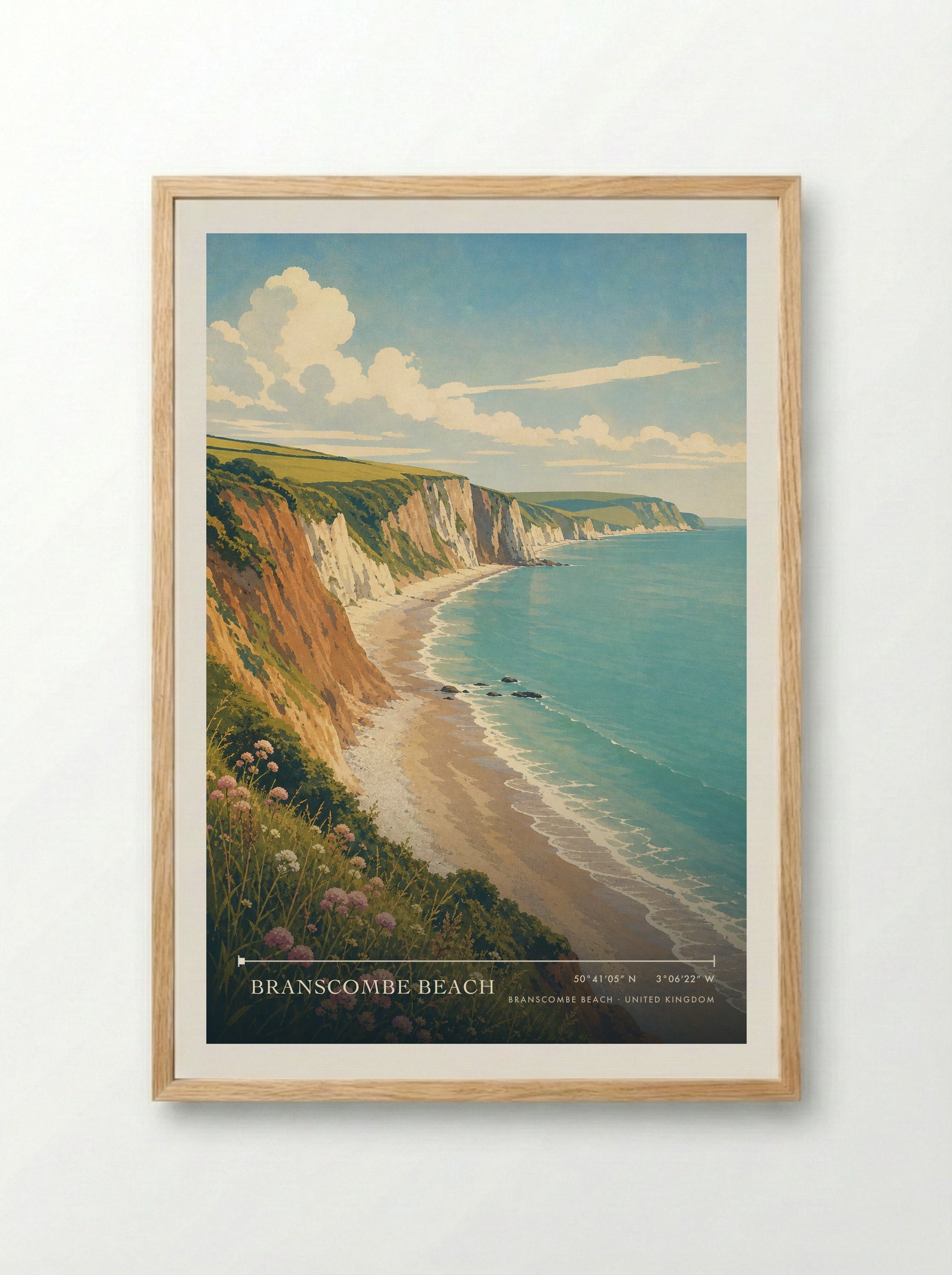 Branscombe Beach United Kingdom Travel Poster - Framed Print Wood
