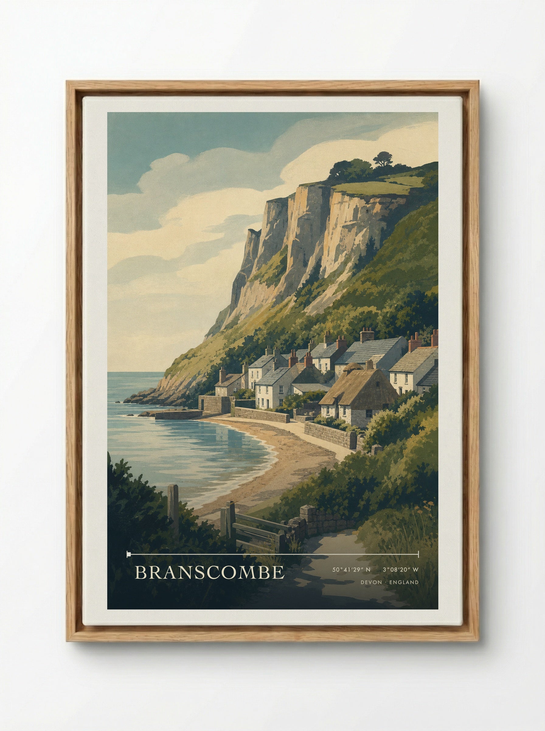 Branscombe Devon England Travel Poster - Framed Canvas Wood