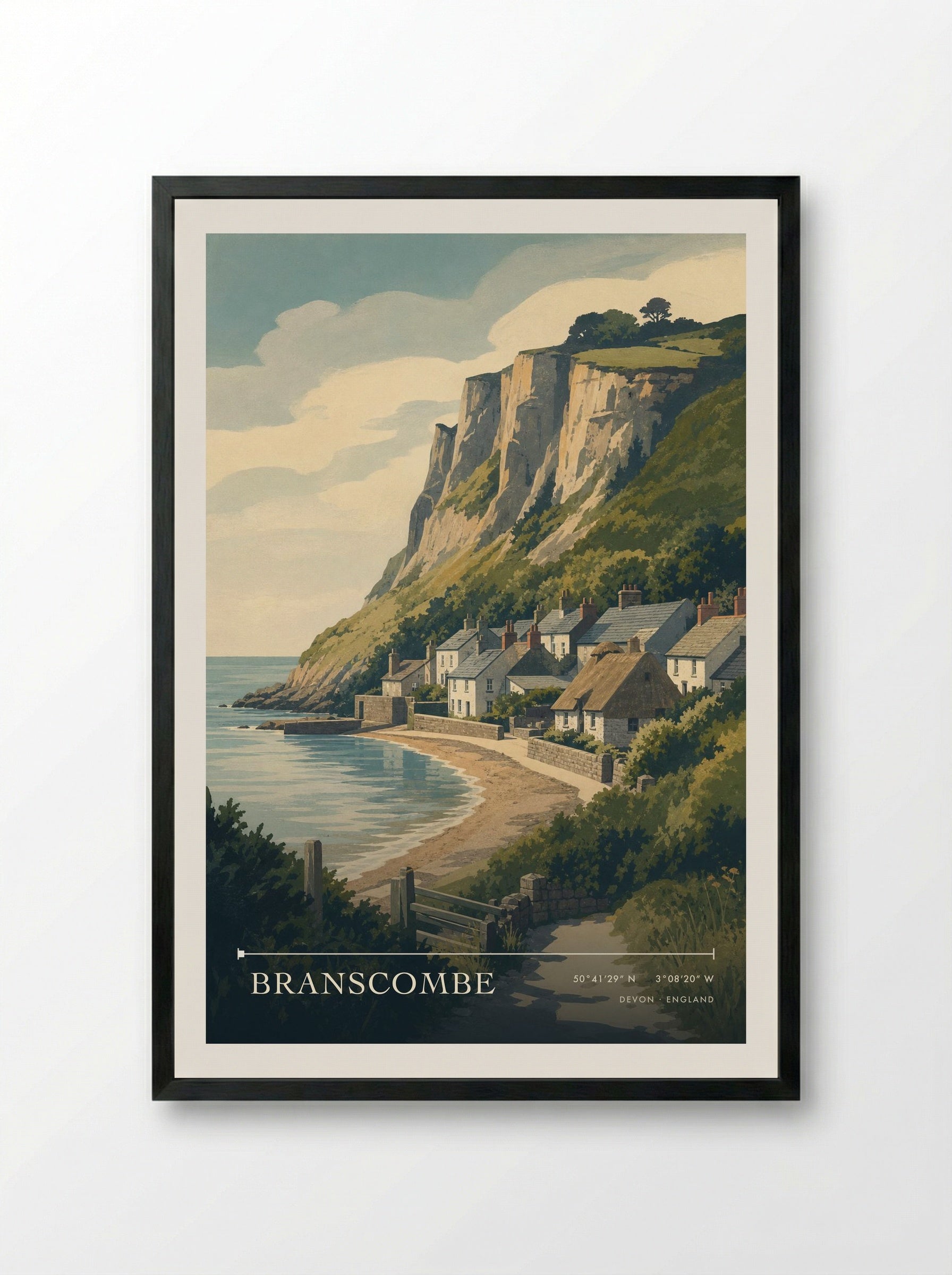 Branscombe Devon England Travel Poster - Framed Print Black