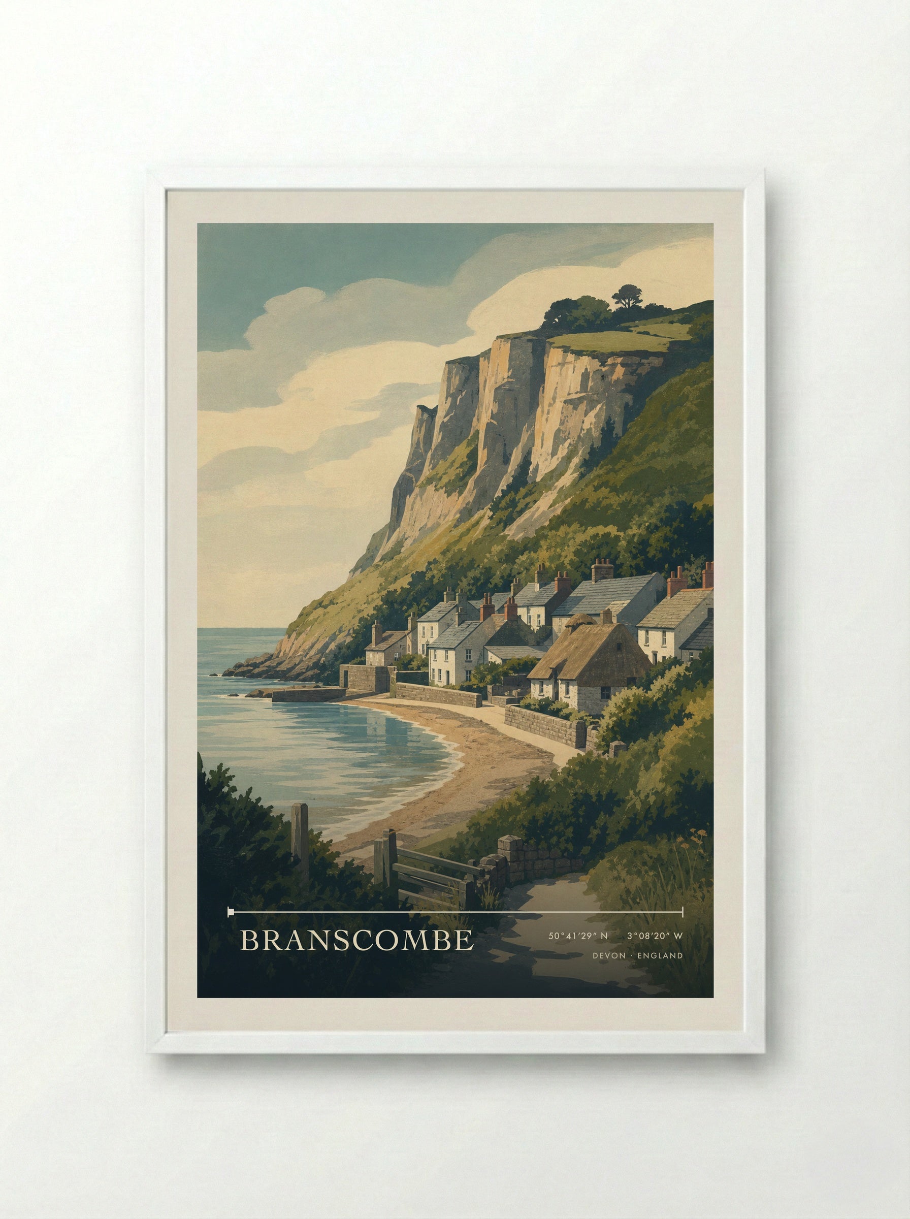 Branscombe Devon England Travel Poster - Framed Print White