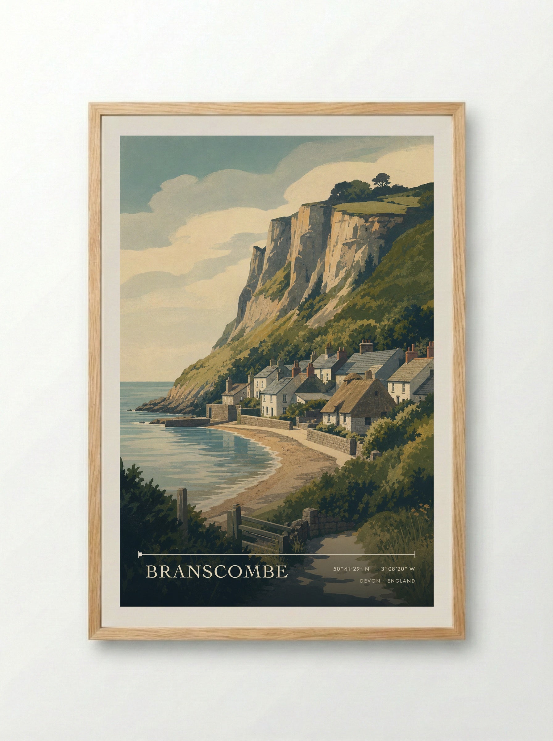 Branscombe Devon England Travel Poster - Framed Print Wood