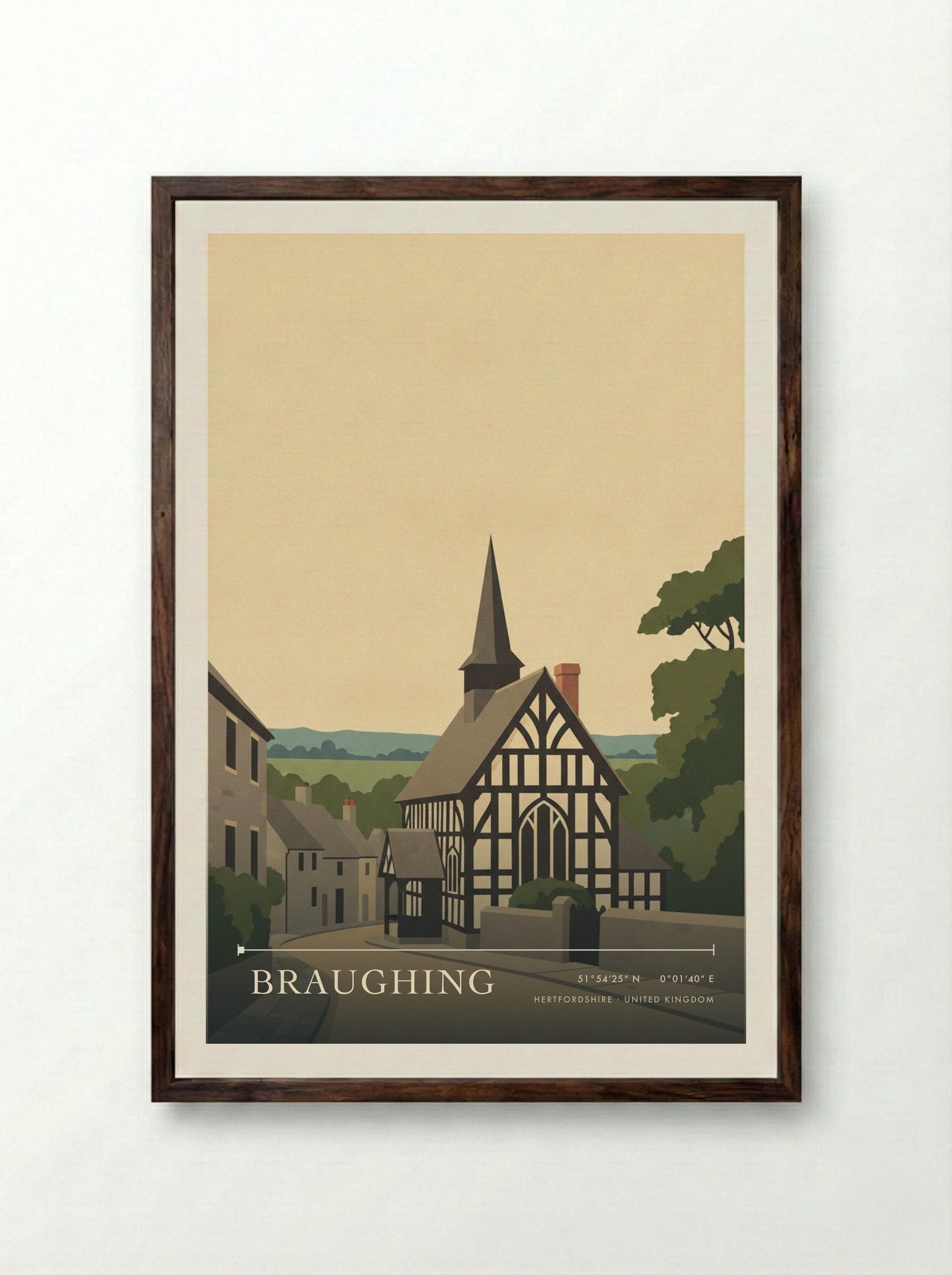 Braughing Hertfordshire United Kingdom Travel Poster - Framed Print Dark Wood