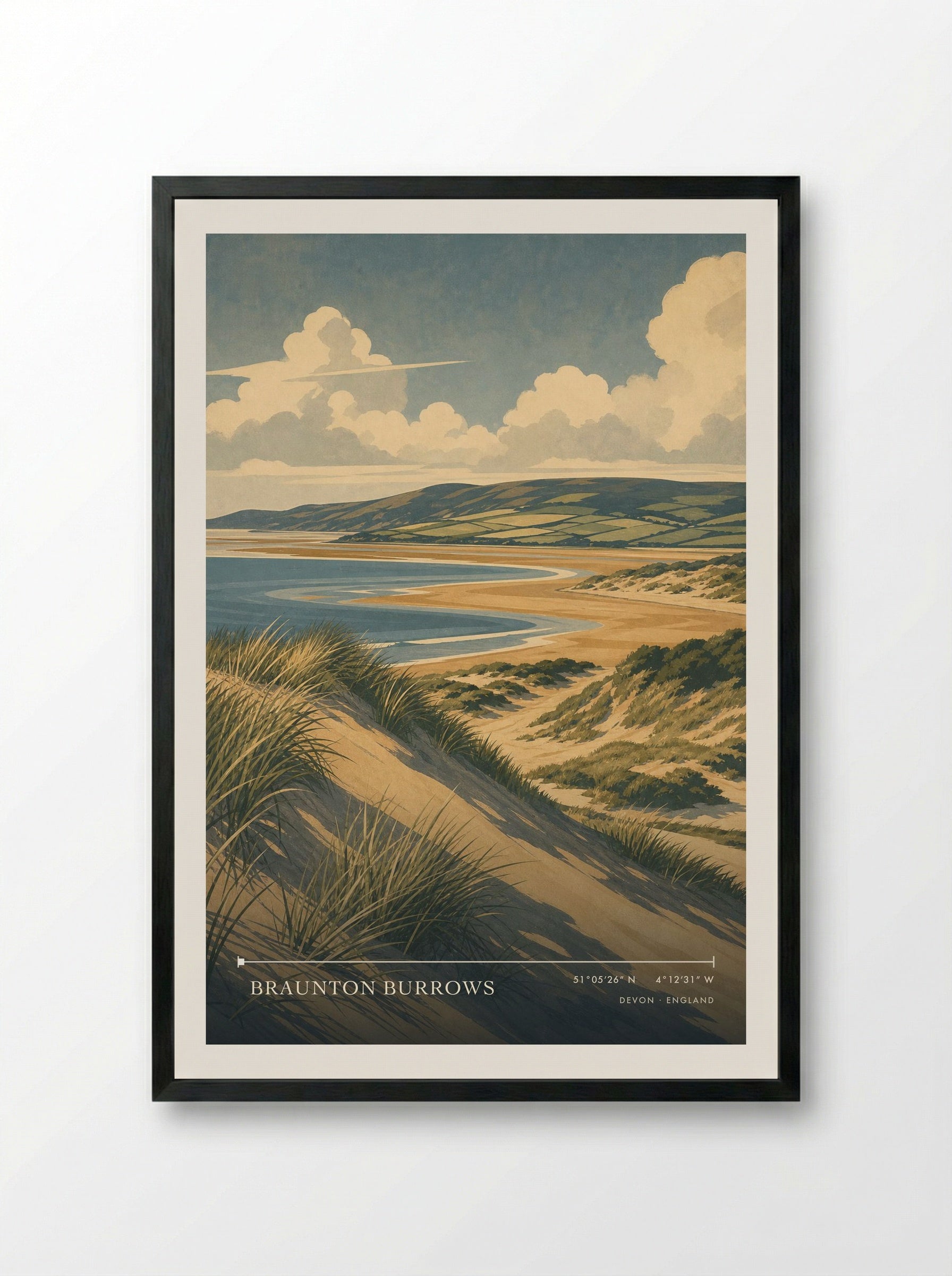 Braunton Burrows Devon England Travel Poster - Framed Print Black
