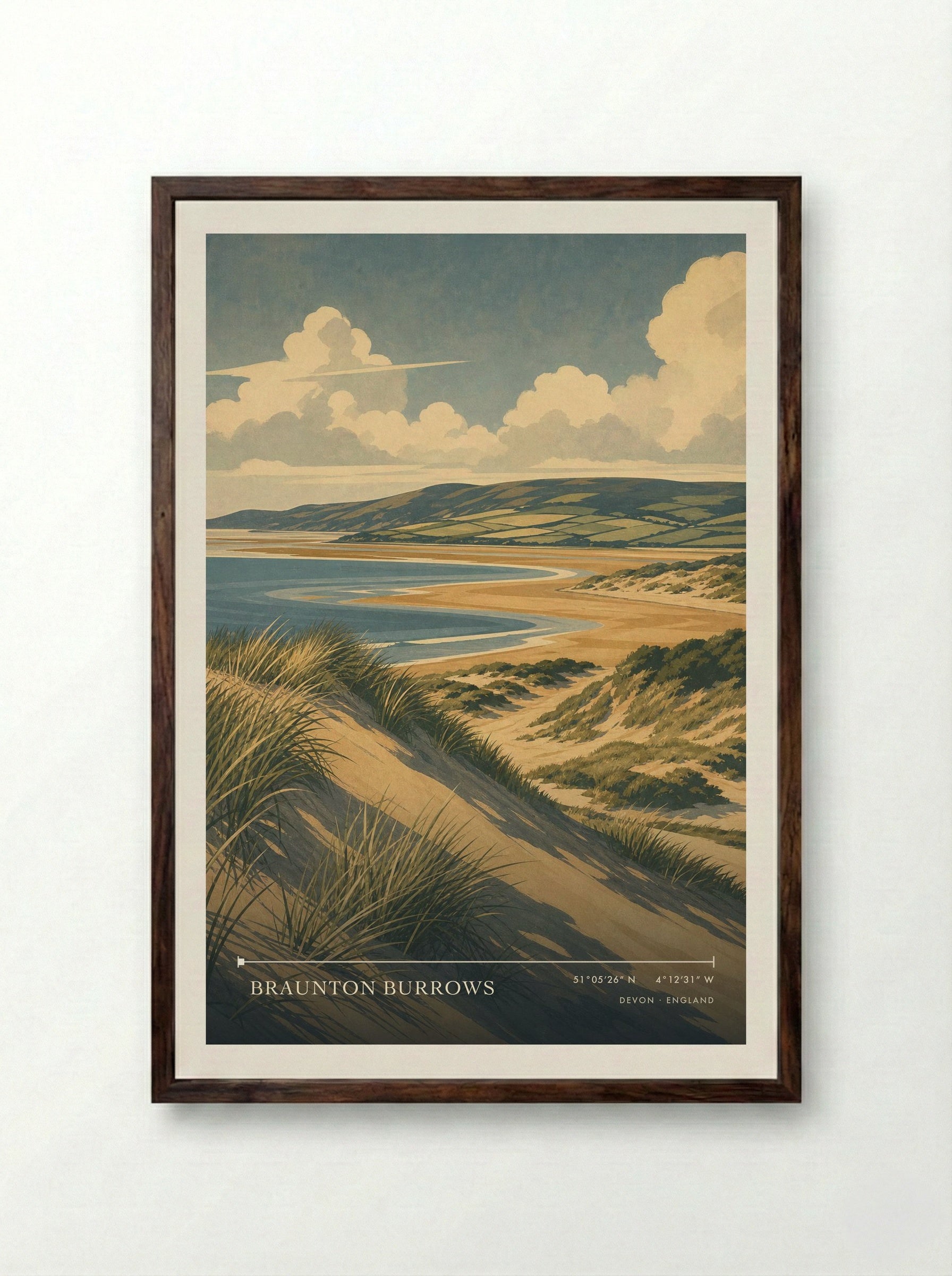 Braunton Burrows Devon England Travel Poster - Framed Print Dark Wood