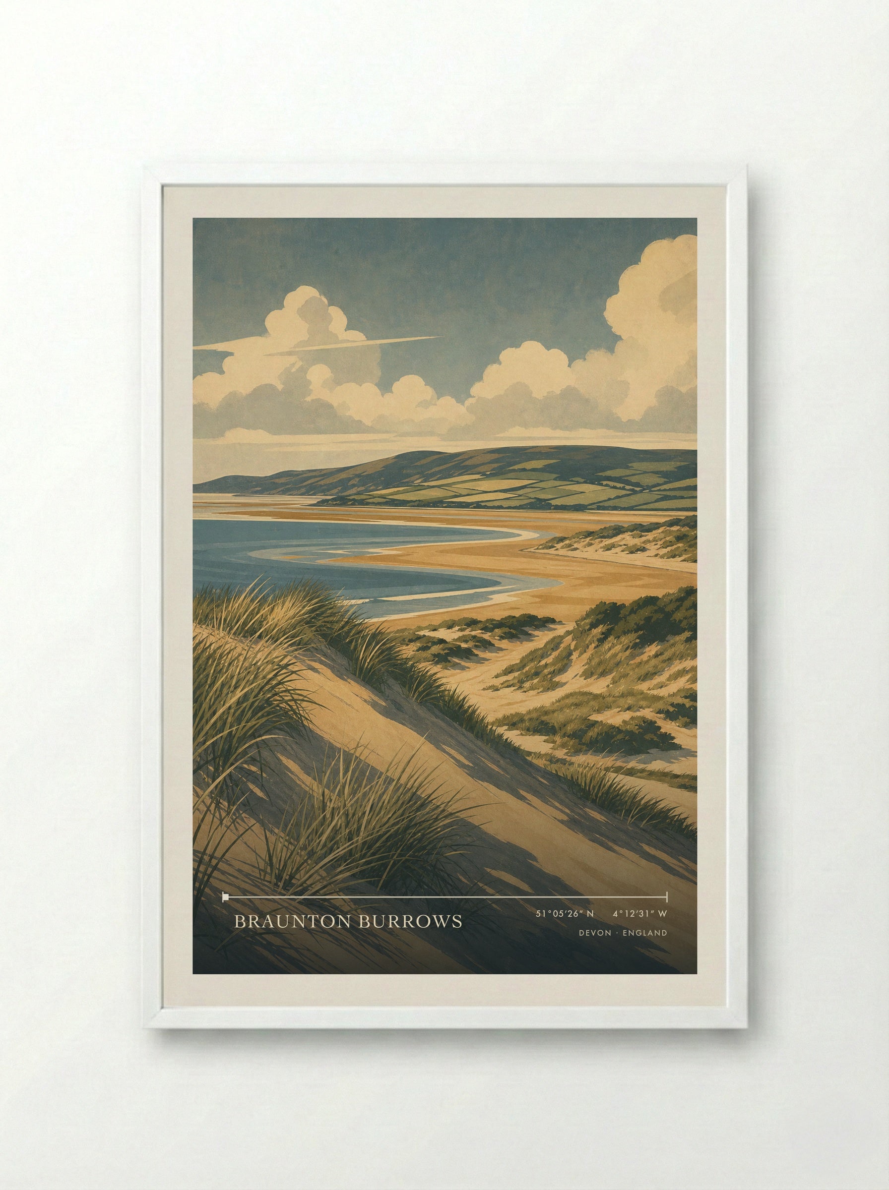 Braunton Burrows Devon England Travel Poster - Framed Print White