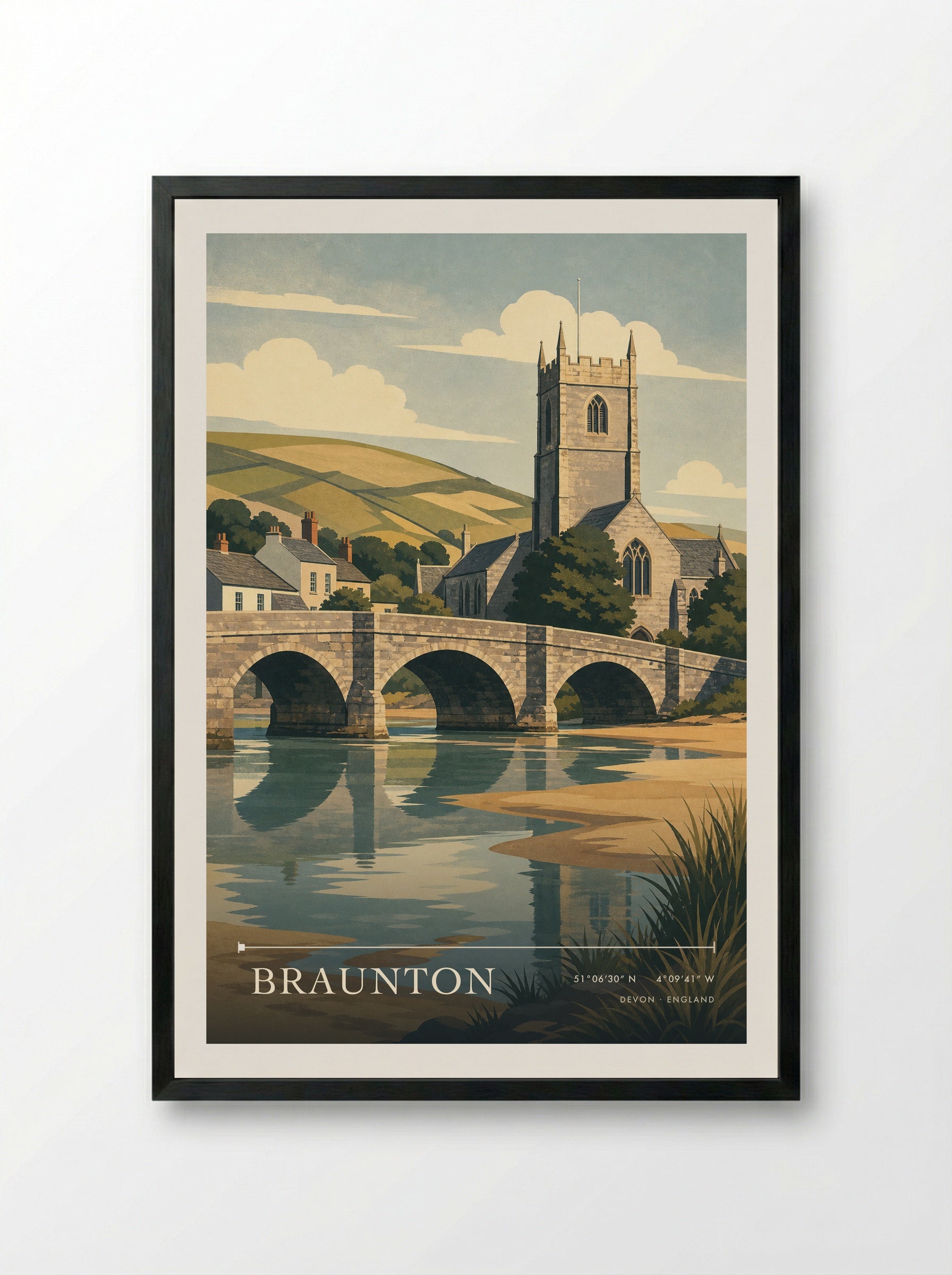 Braunton Devon England Travel Poster - Framed Print Black